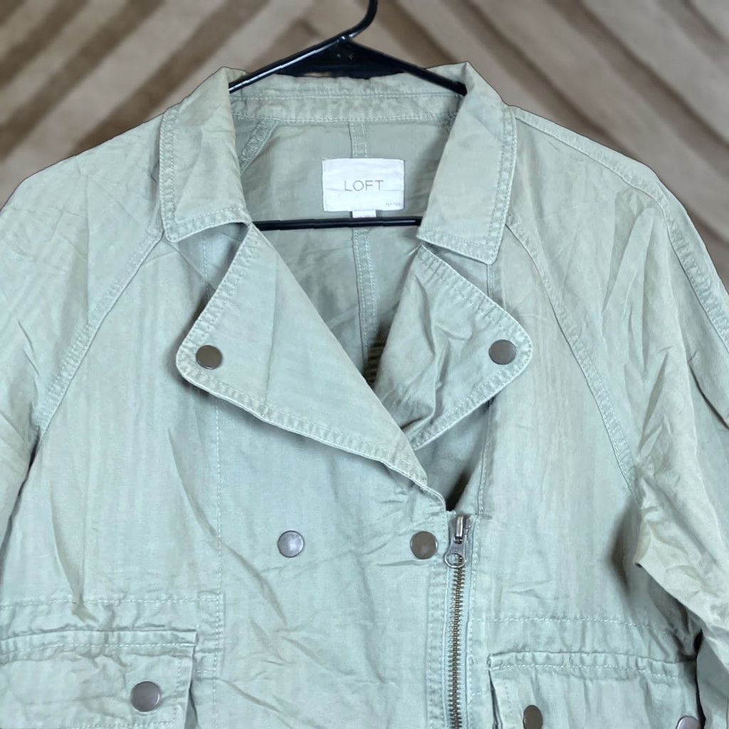 Loft VINTAGE Loft Womens Jacket Green Button Up Blazer Cropped Long Sleeve Linen Blend MP Size M / US 6-8 / IT 42-44 - 1 Thumbnail