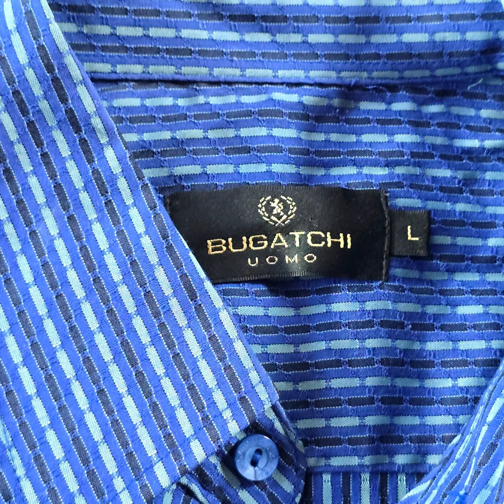BUGATCHI VINTAGE Bugatchi Uomo Shirt Mens Large Blue Striped Textured Long Sleeve Career Casual Size US L / EU 52-54 / 3 - 3 Thumbnail