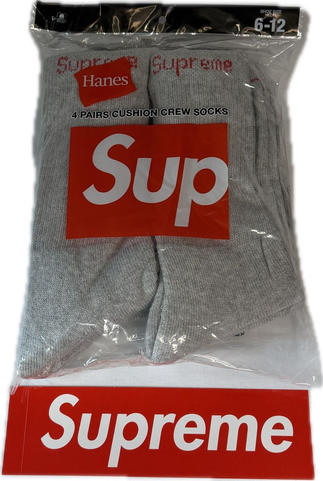 Hanes × Supreme Supreme x Hanes Crew Socks. Brand New Unopened 4 pack. Size ONE SIZE - 1 Thumbnail