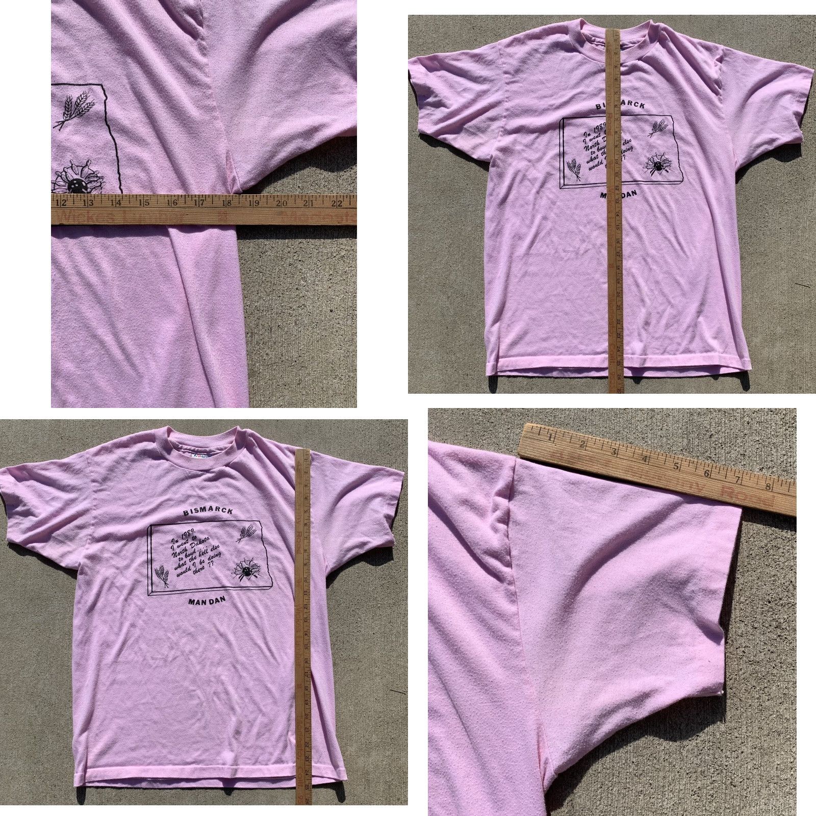 Hanes VINTAGE Hanes T-Shirt Bowl 1989 North Dakota Bismarck Mandan 80s Bowling Graphic Single Stitch Pink L Mens Men Size US L / EU 52-54 / 3 - 10 Thumbnail