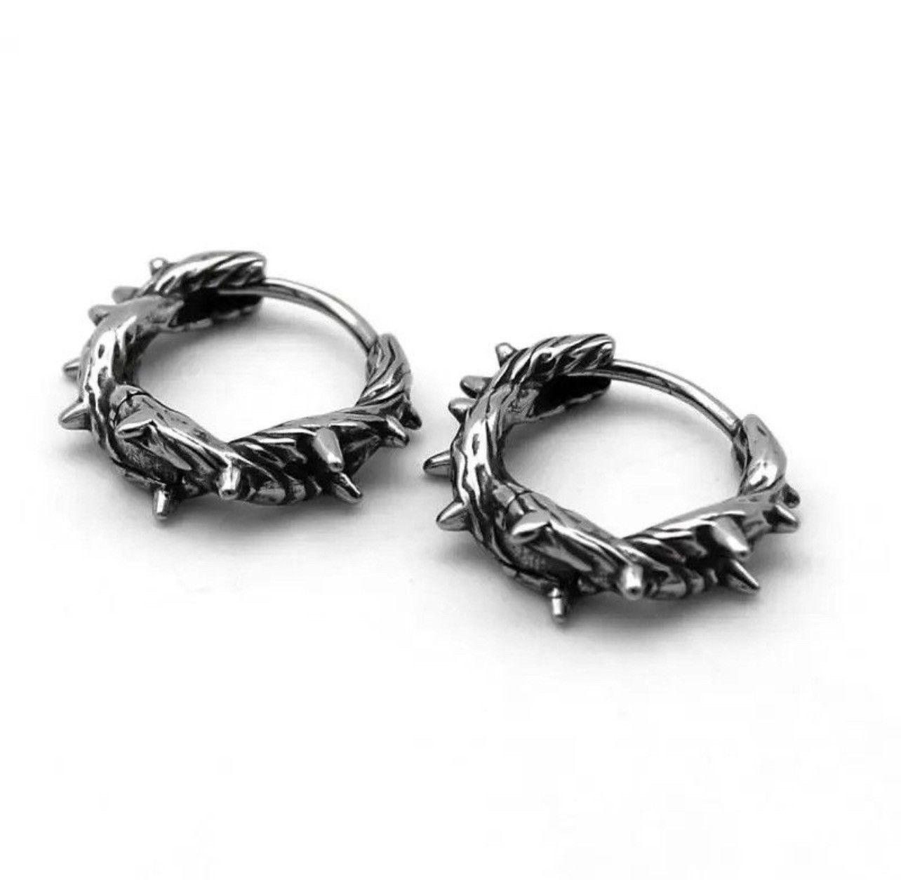 Jewelry Retro Punk Black Thorn Hoop Earrings Size ONE SIZE - 4 Thumbnail
