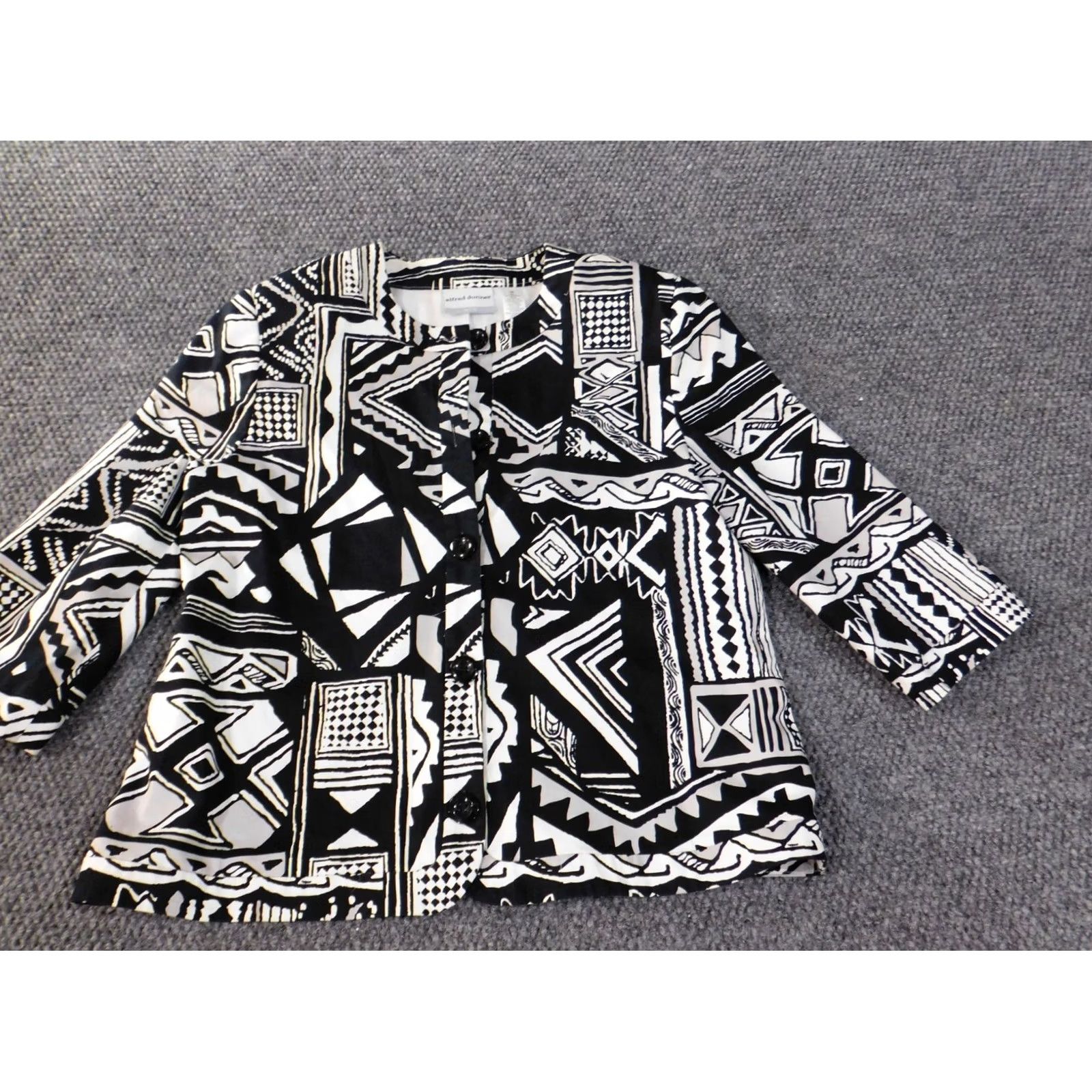 Vintage Alfred Dunner Blazer Shirt Jacket Womens 12P Black Geometric Button Mid-Length Open Casual Fall Spring Size XL / US 12-14 / IT 48-50 - 2 Thumbnail