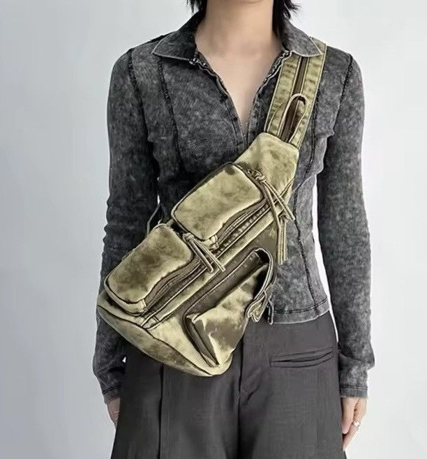Japanese Brand Soft Washed Leather Multi-pocket Bagpack Slingbag Size ONE SIZE - 2 Thumbnail