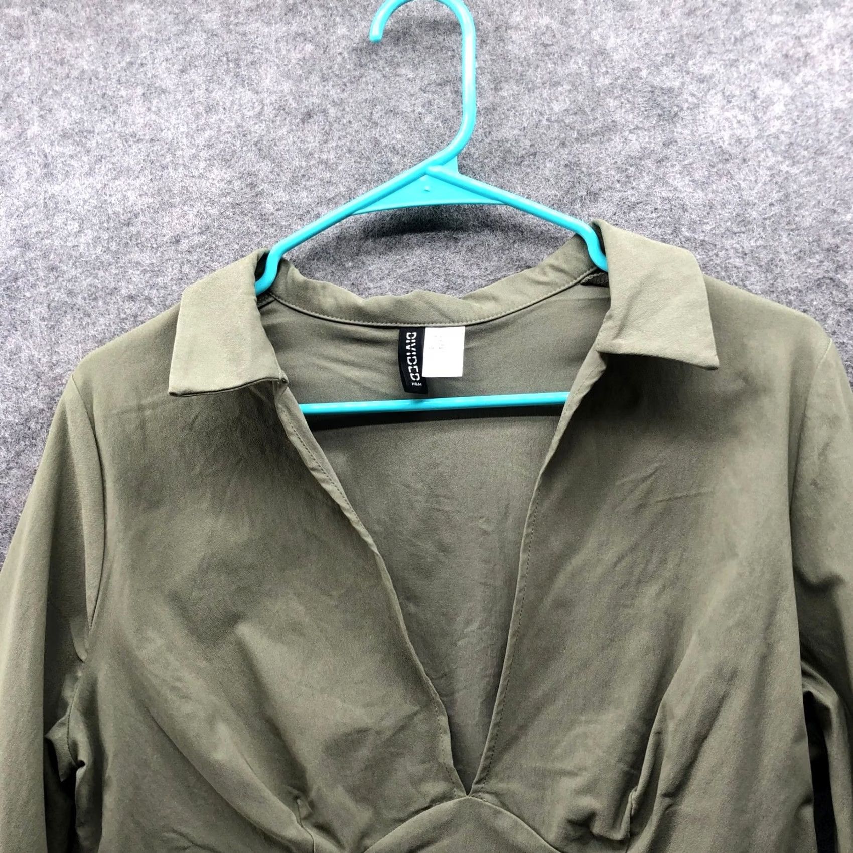 H&M H&M Corset Style Deep V-Neck Crop Shirt Womens XL Green Long Sleeve Collared Size XL / US 12-14 / IT 48-50 - 3 Thumbnail