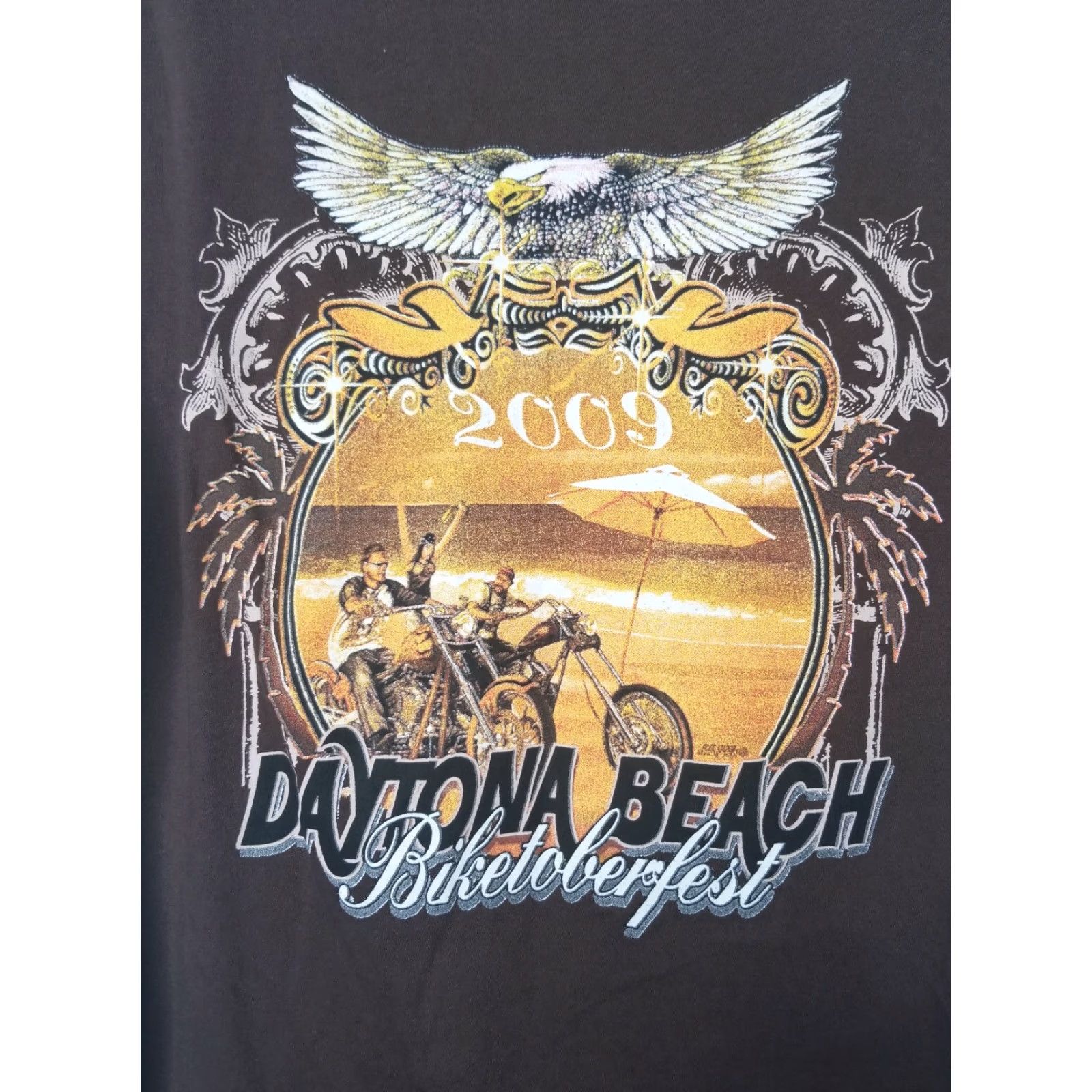 Vintage VINTAGE Mens L Daytona Beach Biketoberfest 2009 T-Shirt Eagle American Biker Brown Size US L / EU 52-54 / 3 - 2 Thumbnail