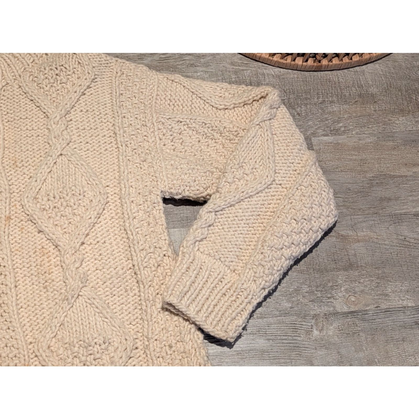 Vintage VINTAGE Sisandina Womens Cardigan Sweater Wool M/L Cream Fisherman Mock Neck Zipper Pockets Heavyweight Knit Long Sleeve Size M / US 6-8 / IT 42-44 - 3 Thumbnail