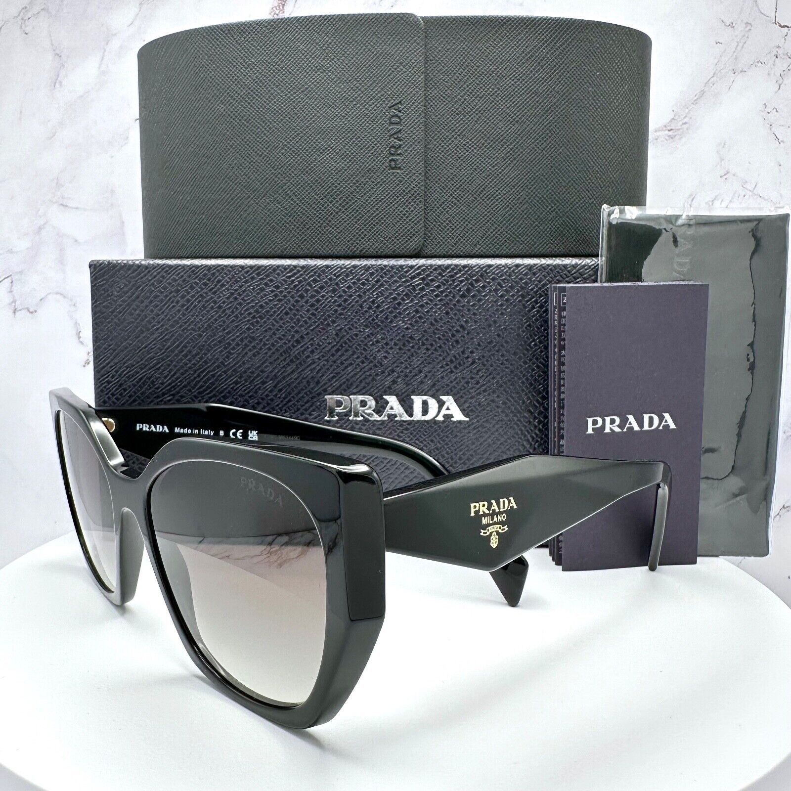 Prada PRADA Sunglasses Symbole Gold Logo Black Authentic Cat Eye Size ONE SIZE - 14 Thumbnail