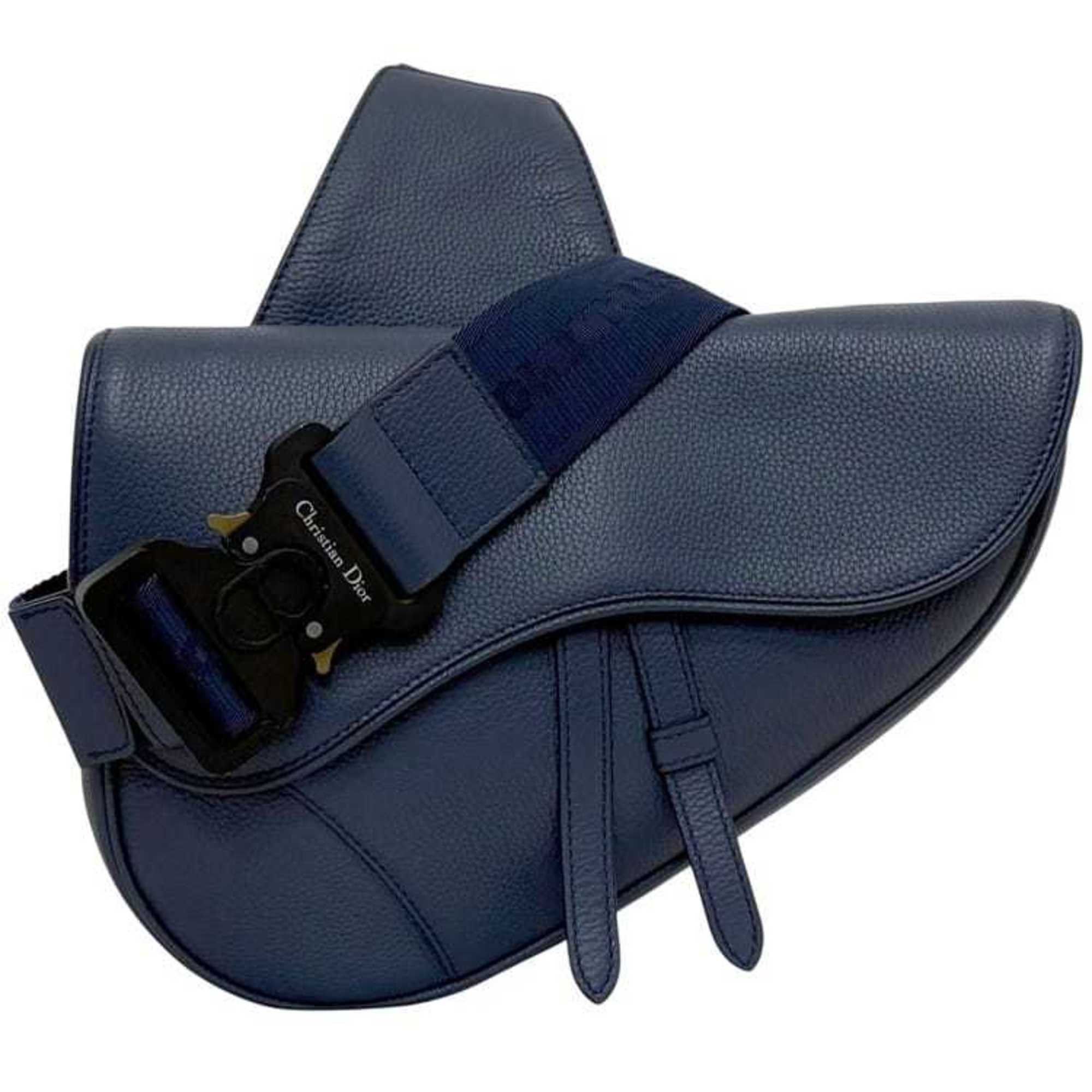 Dior Christian Dior Saddle Bag, Navy Blue, f-24767, 1ADPO093, Leather, 06-BO-0199. This navy blue crossbody shoulder bag with flap is perfect for men and women. Size ONE SIZE - 1 Thumbnail