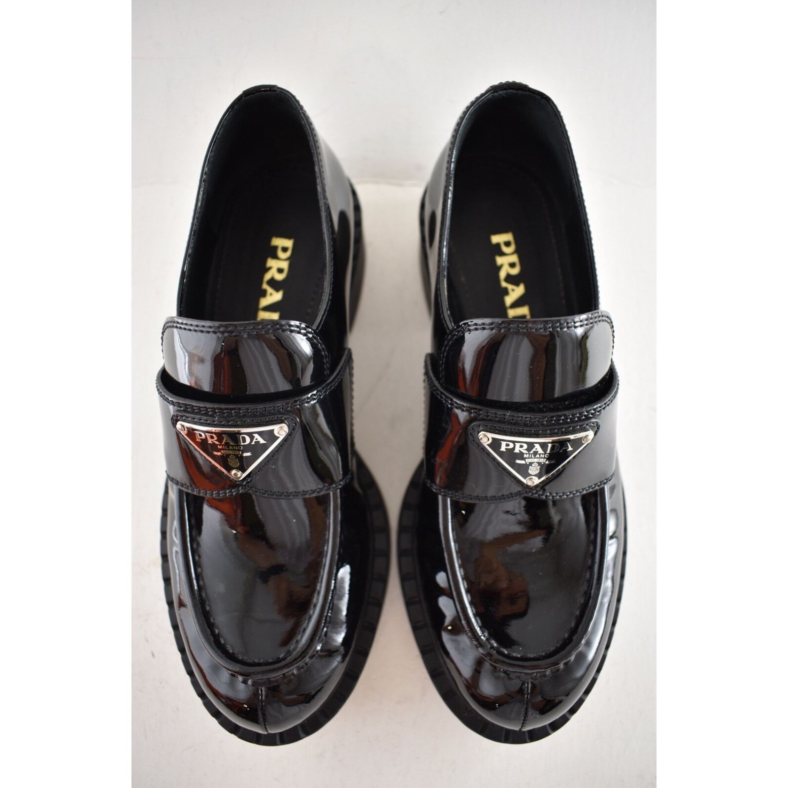 Prada Prada Chocolate Black Patent Leather Silver Logo Platform Size US 6 / IT 36 - 14 Thumbnail