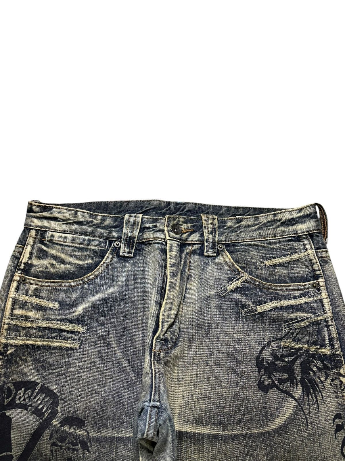 If Six Was Nine × Japanese Brand × semanticdesign Vintage Semantic Design Mud Wash Dragon Distress Flare Jeans Size US 33 - 6 Thumbnail