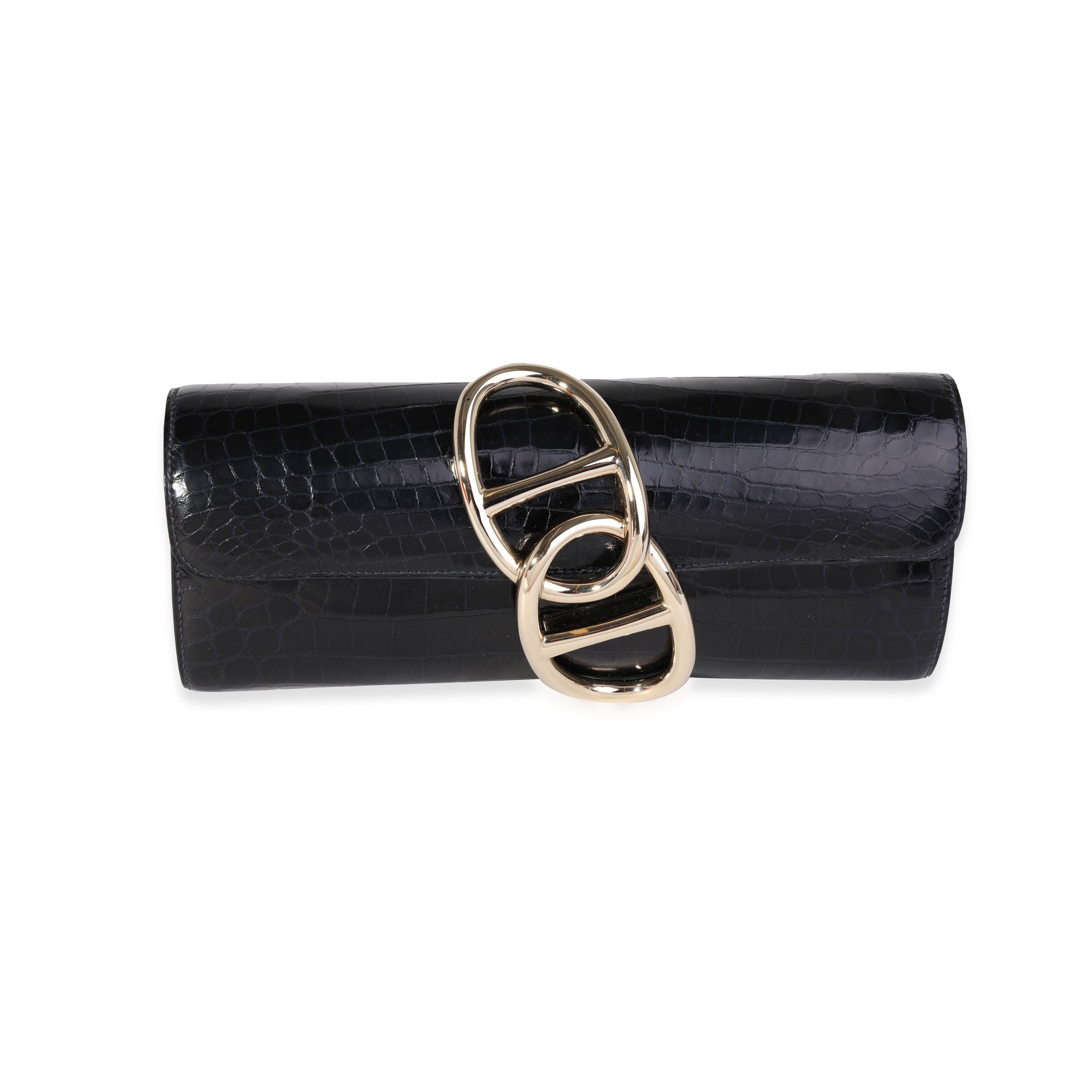 image of Hermes Bleu Indigo Crocodile Niloticus Egee Clutch Pbhw in Red, Women's