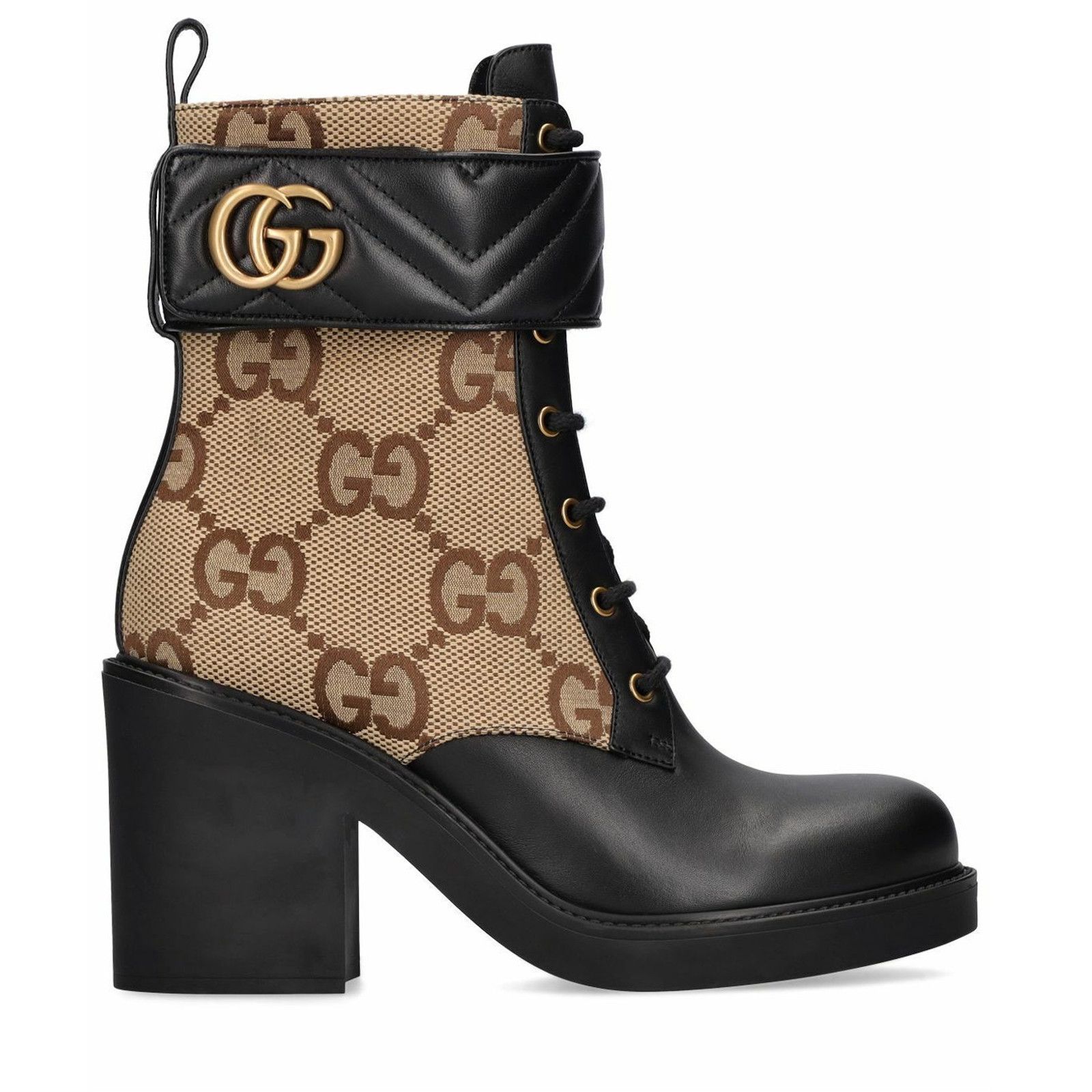 Gucci Gucci Beige & Black GG Marmont Combat Ankle Boots Canvas 37 Size US 7 / IT 37 - 1 Thumbnail