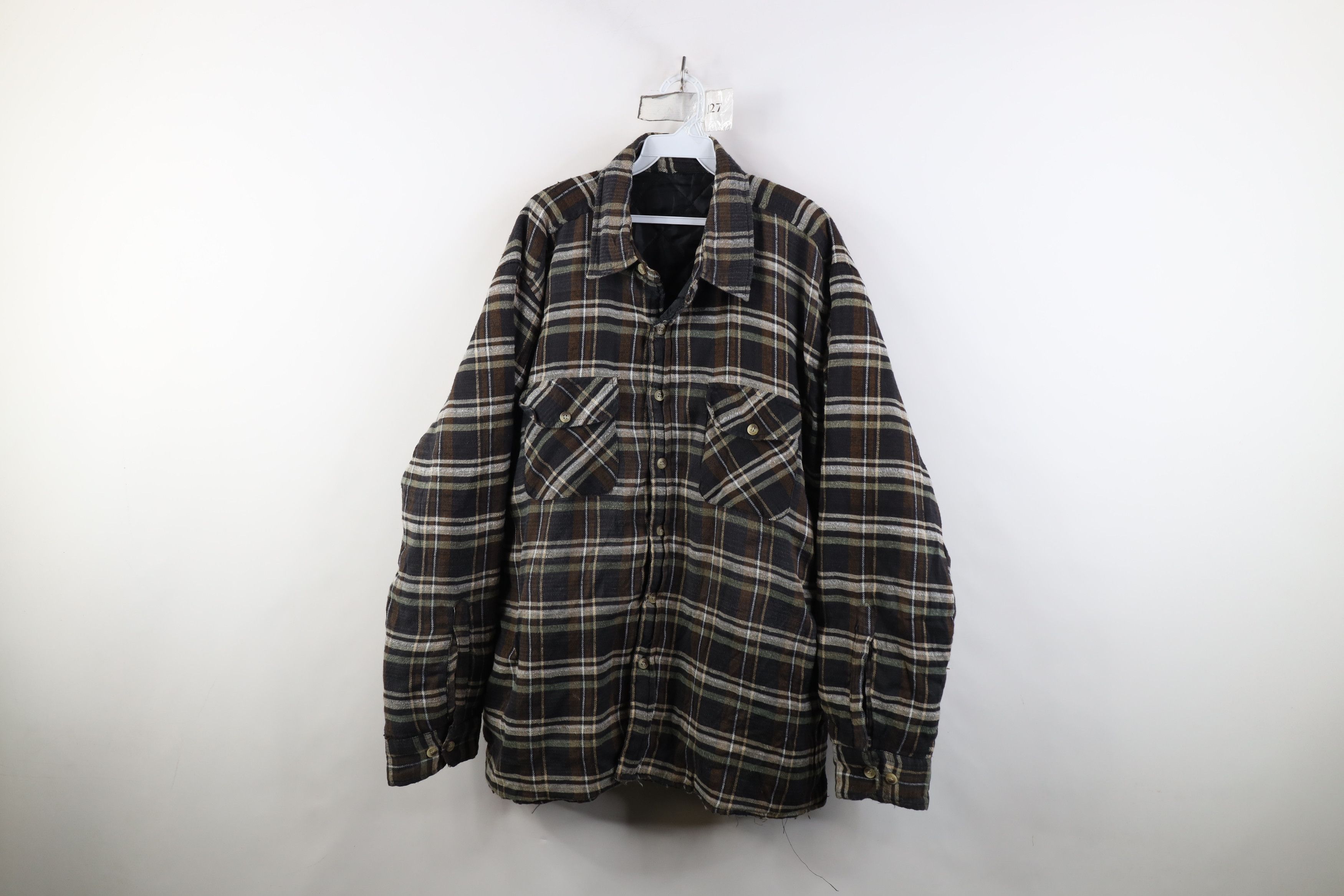 Vintage 90s Streetwear Quilted Flannel Shirt Jacket Plaid