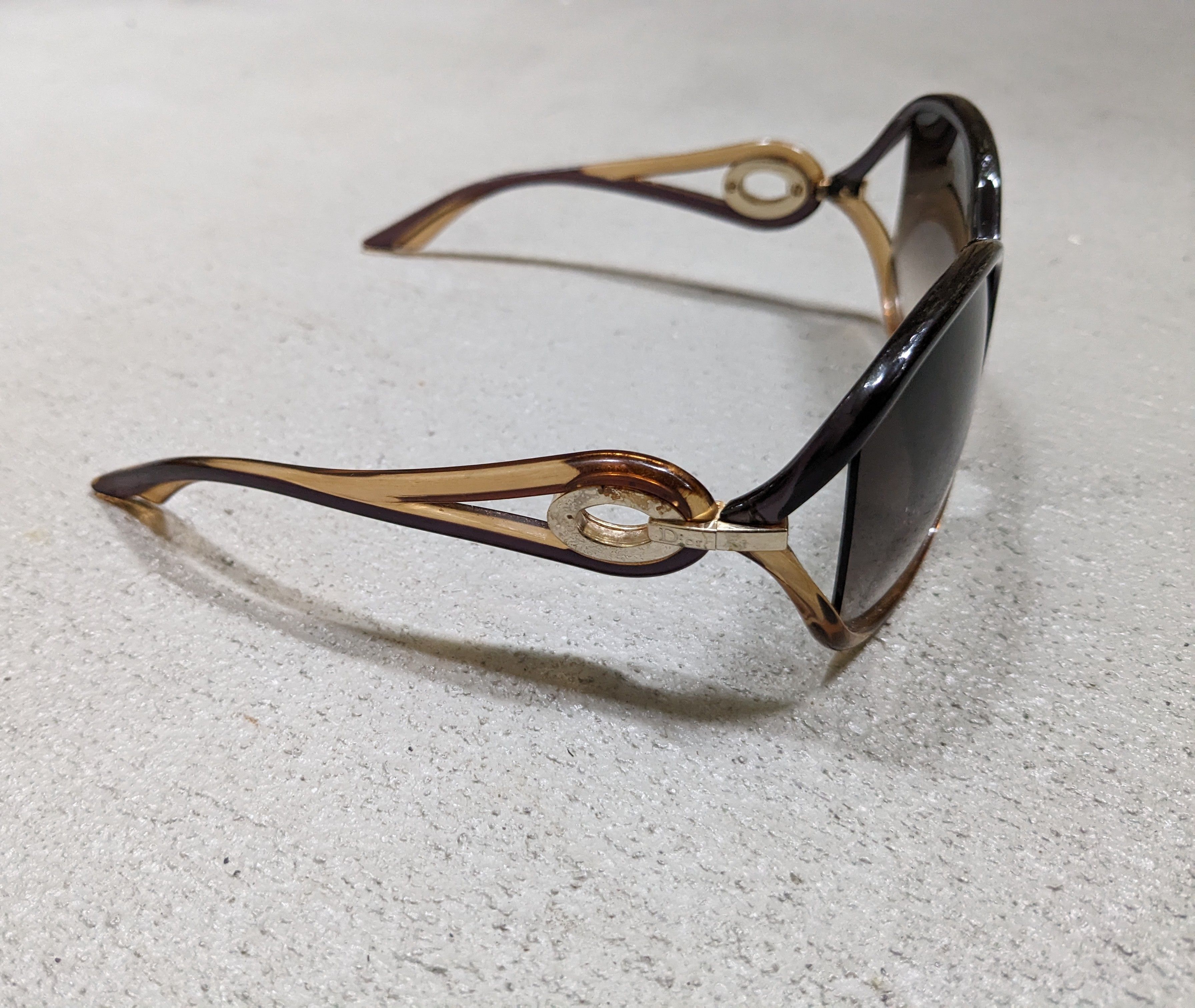 Dior × Vintage Christian Dior Sunglasses Brown Gradient Gold Oversized Size ONE SIZE - 7 Thumbnail