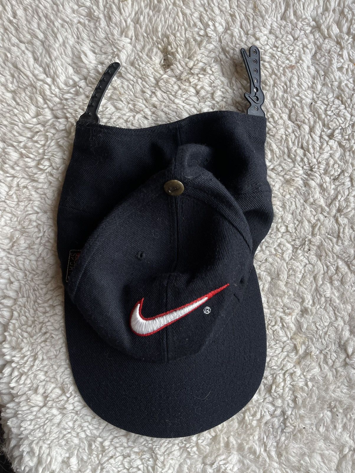 Nike × Vintage 1980’s Nike Team Rare Black vintage cap swoosh back Size ONE SIZE - 1 Thumbnail