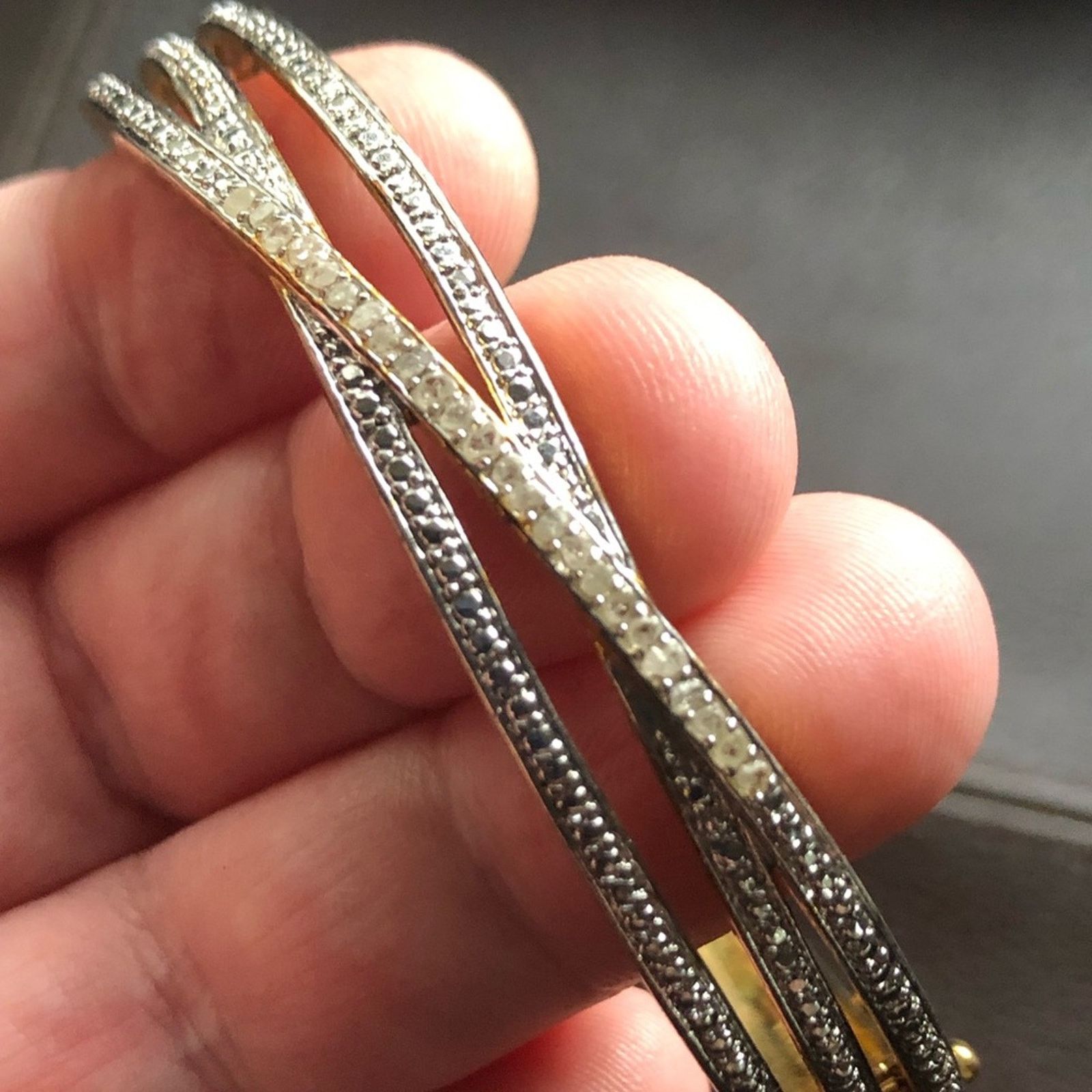 Vintage Vintage rough crystal gold plated hinged bangle bracelet Size ONE SIZE - 4 Thumbnail