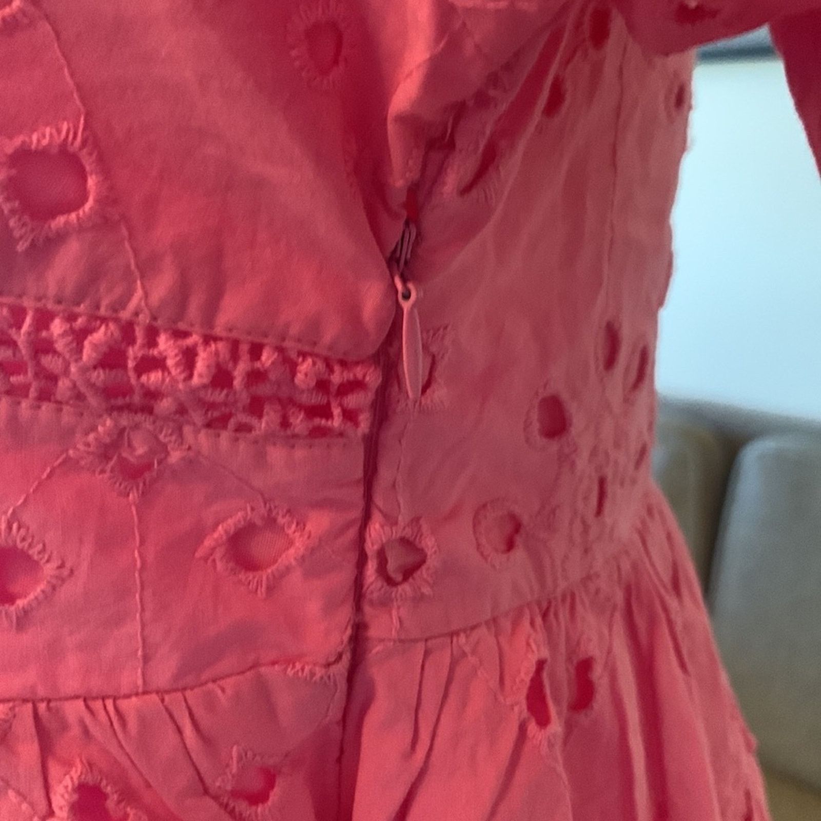 Zara BNWT Zara pink puff sleeve cotton eyelet dress Size L / US 10 / IT 46 - 8 Thumbnail