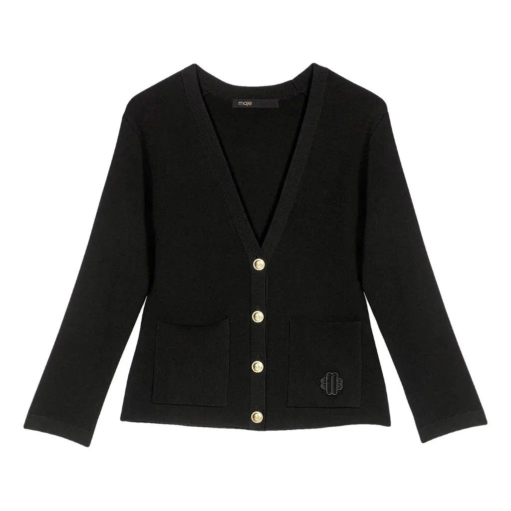 Maje MAJE Embroidered Logo Knitted Cardigan Black Size 2/M Size M / US 6-8 / IT 42-44 - 1 Thumbnail