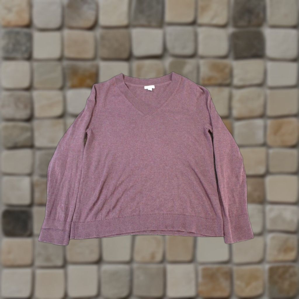 J. Jill VINTAGE J. Jill Sweater Women's Small Pullover Knit Long Sleeve V-Neck Burgundy Cotton Blend 90s Womens Size S / US 4 / IT 40 - 1 Thumbnail