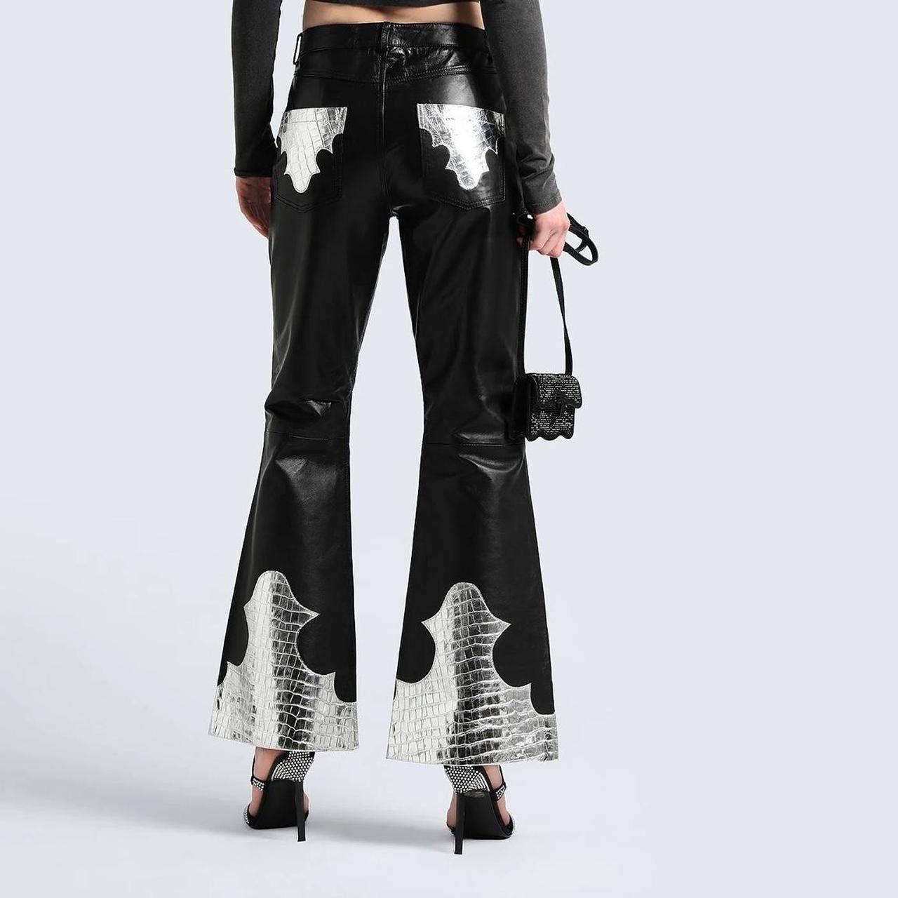 Muubaa Muubaa Silver Contrast Flare Leather Pants Size 27" / US 4 / IT 40 - 3 Thumbnail
