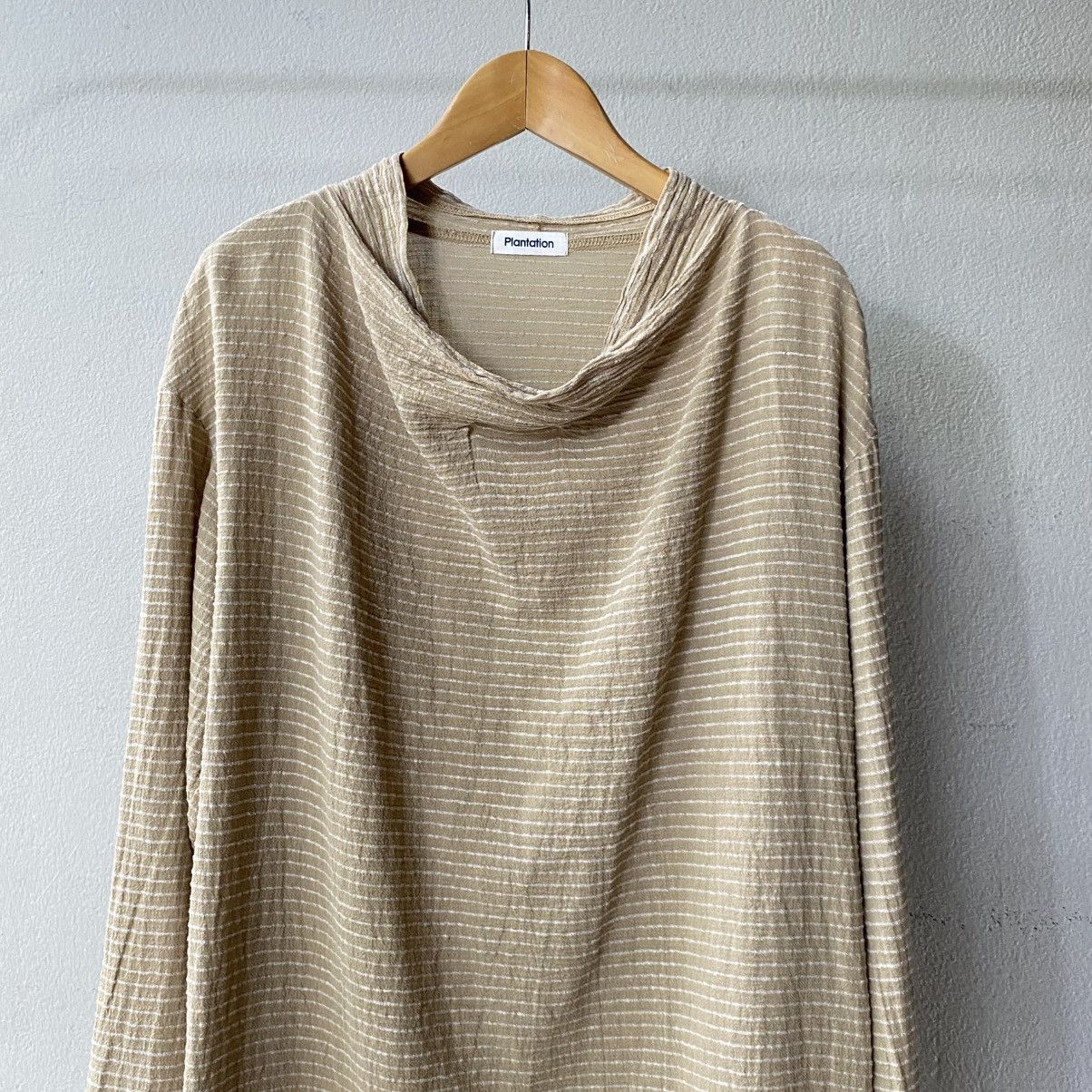 Issey Miyake Plantation Beige Striped Cowl Neck Long Sleeve Top Size M / US 6-8 / IT 42-44 - 3 Thumbnail