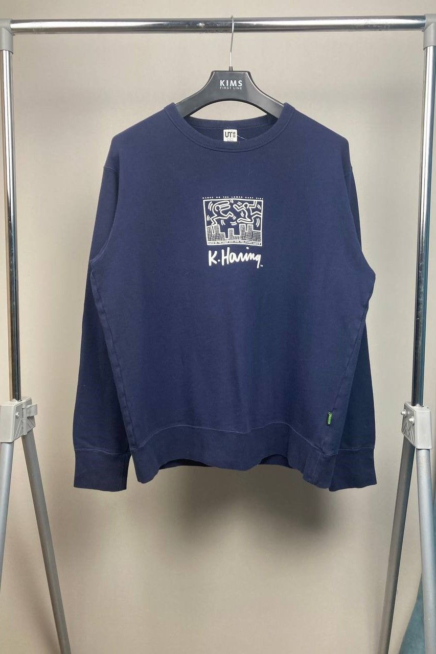 Pre-owned Keith Haring X Uniqlo Keith Haring + Uniqlo Graphic Print Blue Crewneck Sweatshirt