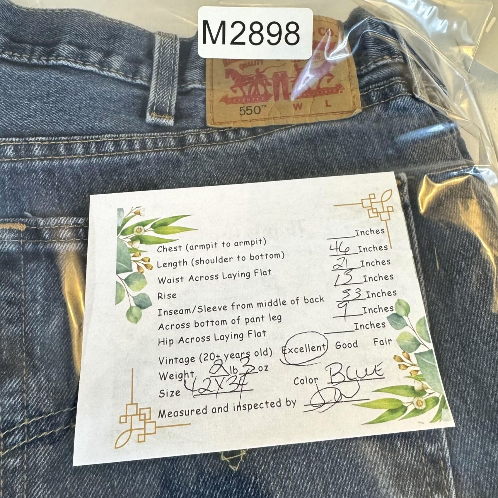 Levi's VINTAGE Levis 550 Jeans Mens 42x33 Blue Relaxed Fit Tapered Leg Denim Zip Fly Size US 42 / EU 58 - 8 Thumbnail