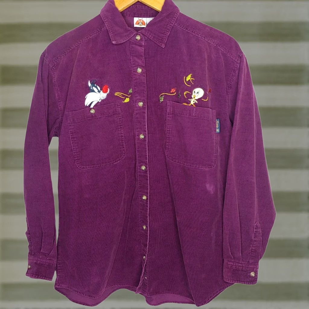 Vintage VINTAGE Looney Tunes Shirt Medium Long Sleeve Corduroy Purple Collared Button-Up Embroidered Tweety Sylvester Women M Size M / US 6-8 / IT 42-44 - 1 Thumbnail
