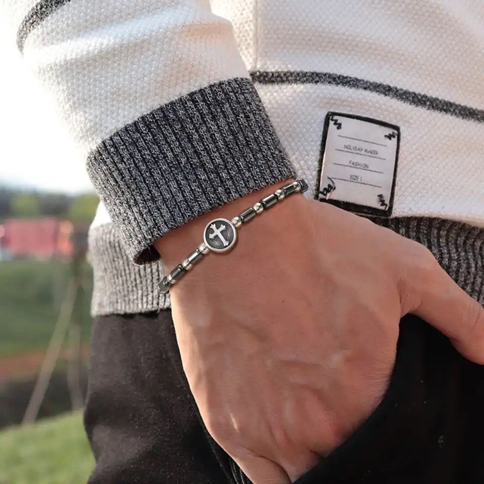 Jewelry × Vintage Hematite Energy Balance Wristband Adjustable Bracelet Size ONE SIZE - 3 Thumbnail