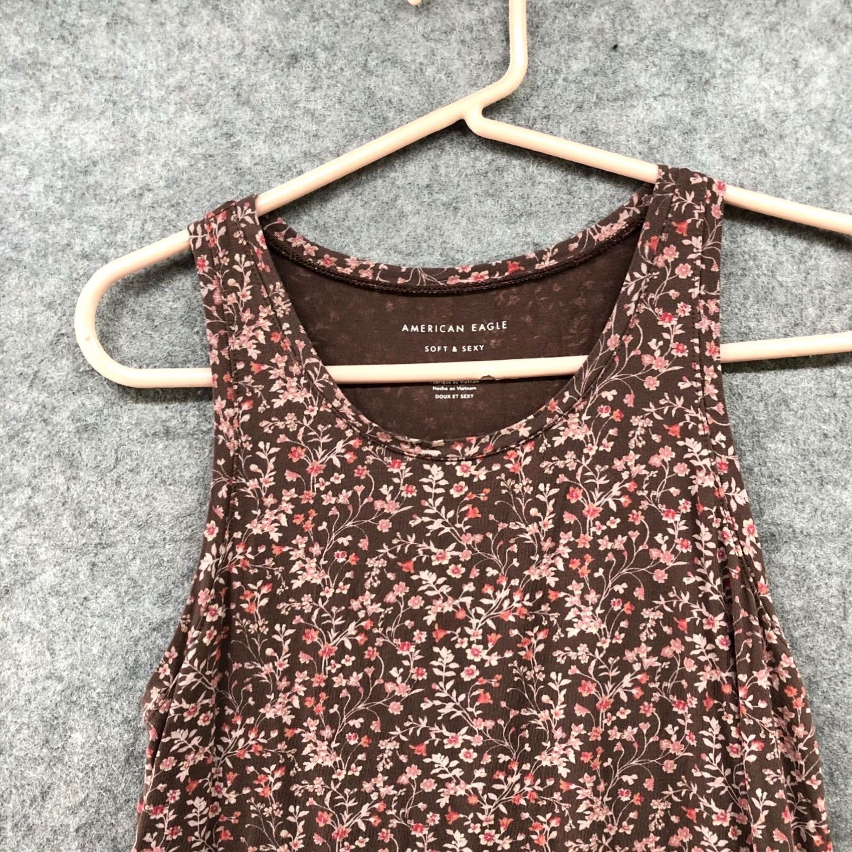 American Eagle Outfitters American Eagle Tank Top Womens S Brown Floral Round Neck Jersey Size S / US 4 / IT 40 - 3 Thumbnail