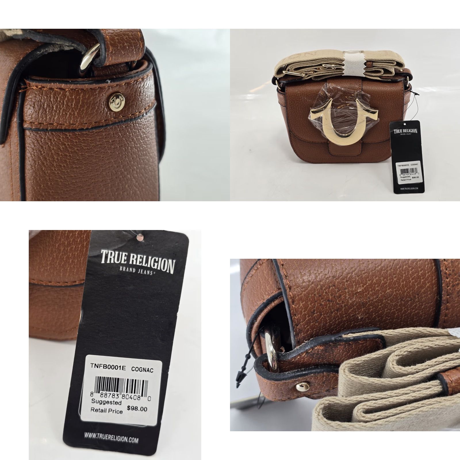 True Religion NWT True Religion Mini Flap Crossbody Bag Cognac Horseshoe Purse - Minor Flaw Dinosaur? Size ONE SIZE - 9 Thumbnail