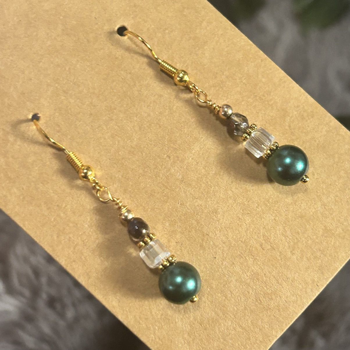 Handmade Handcrafted elegant peacock blue pearl crystal earrings Size ONE SIZE - 1 Thumbnail