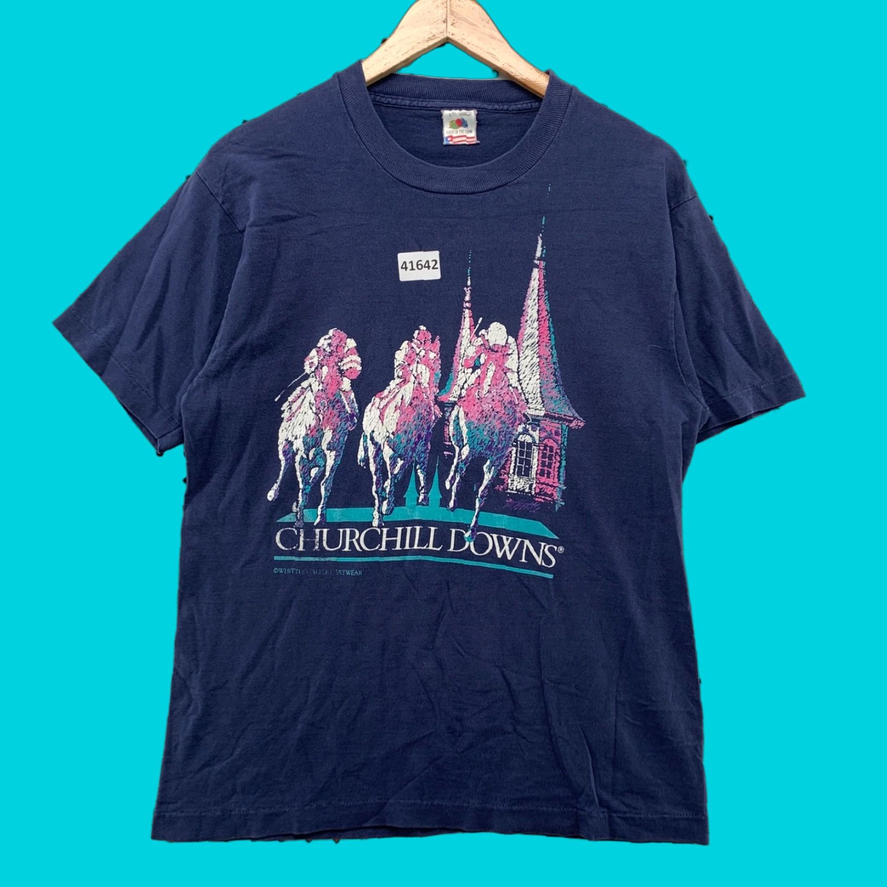 Fruit Of The Loom VINTAGE Fruit of the Loom Churchill Downs Horse Racing T-Shirt Mens Medium Graphic Print Blue 90s Size US M / EU 48-50 / 2 - 1 Thumbnail