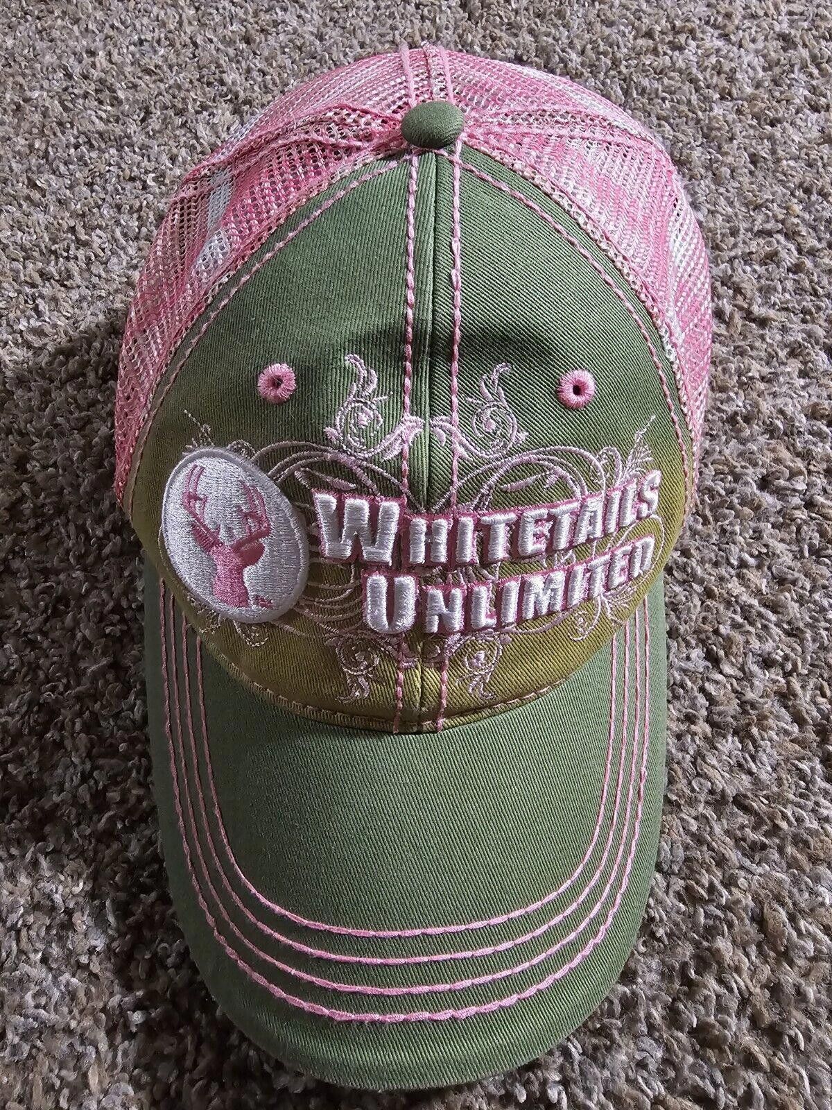 Designer Women's Whitetails Unlimited Embroidered Pink Green Hat Size ONE SIZE - 2 Thumbnail