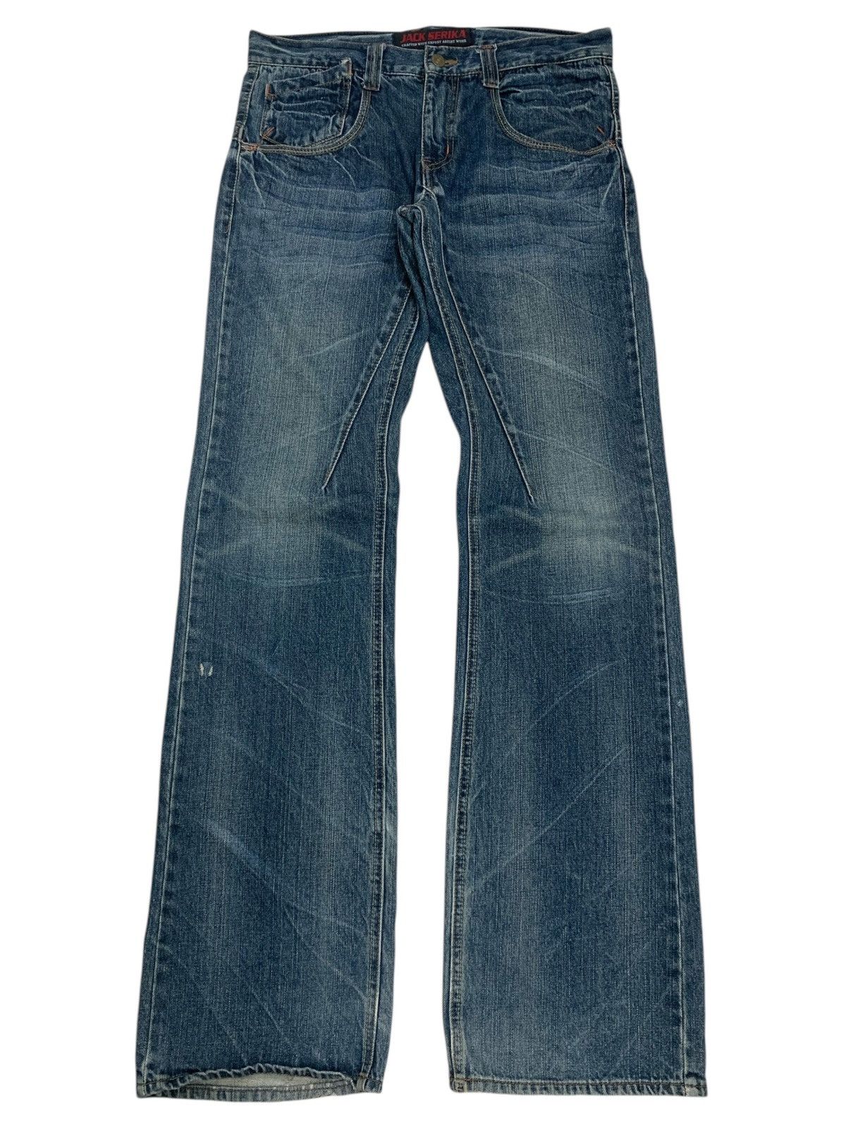 Hysteric Glamour × Japanese Brand Jack Serika Distressed Flare Whisker Arrow Embroidery Y2K Size US 33 - 2 Thumbnail