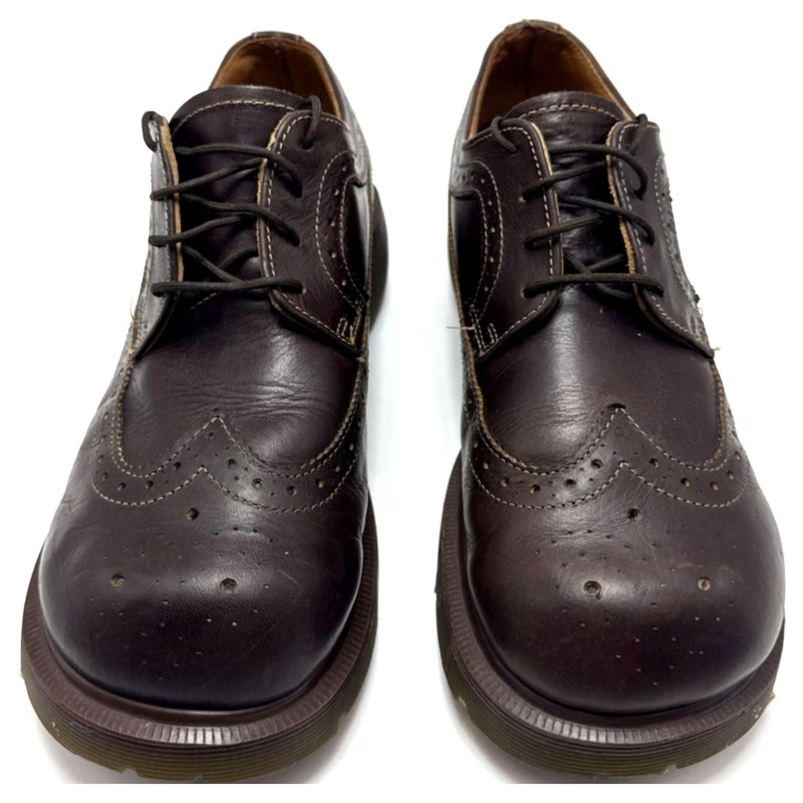 Dr. Martens VINTAGE Dr. Martens Brogues Made In England Mens 7 Womens 8.5 Wingtip Chunky Platform Brown Leather Grunge 90s Mens Womens Shoes Size US 7 / IT 37 - 3 Thumbnail