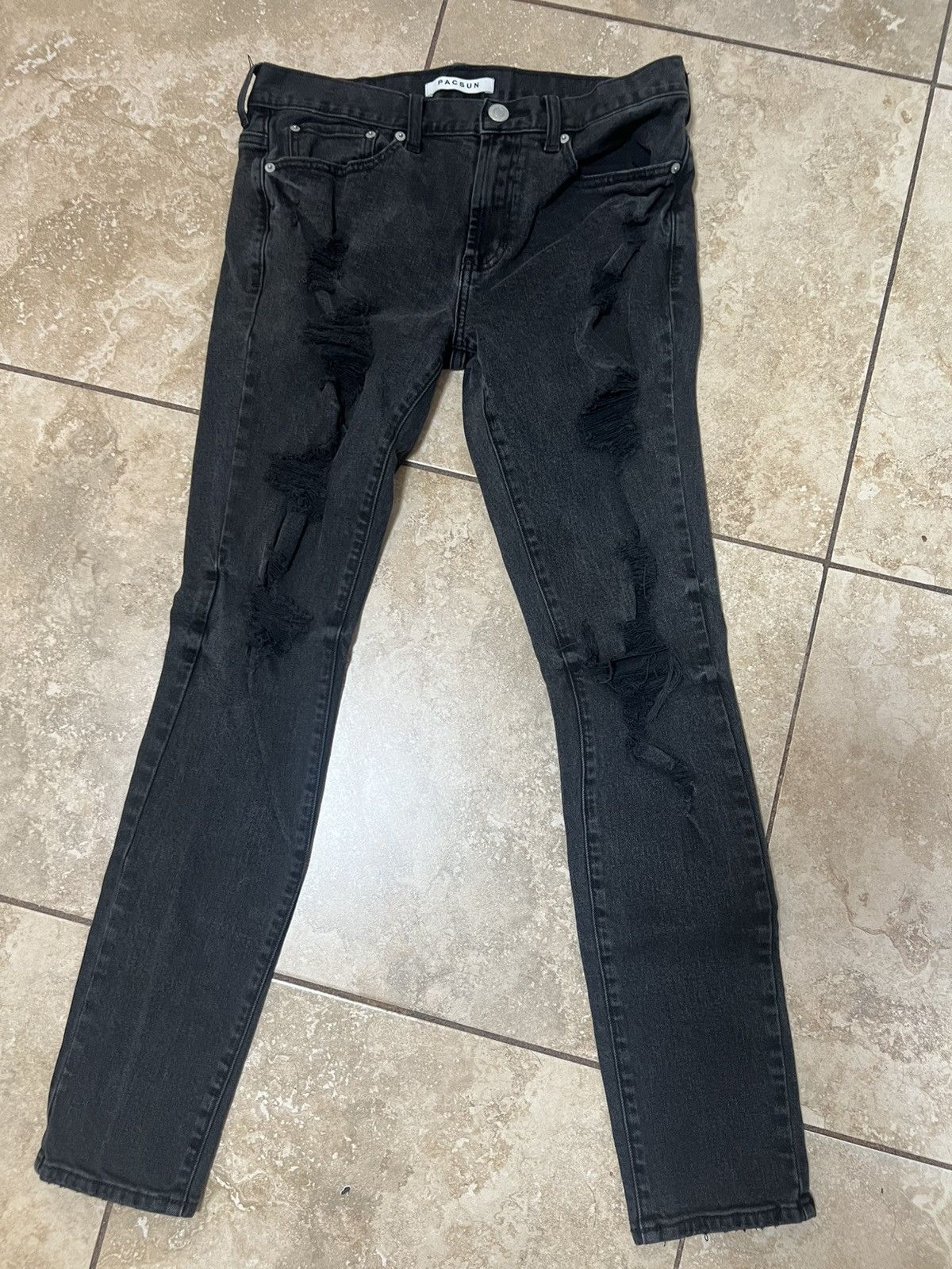 Pacsun PACSUN Black Distressed Jeans Size US 31 - 2 Thumbnail