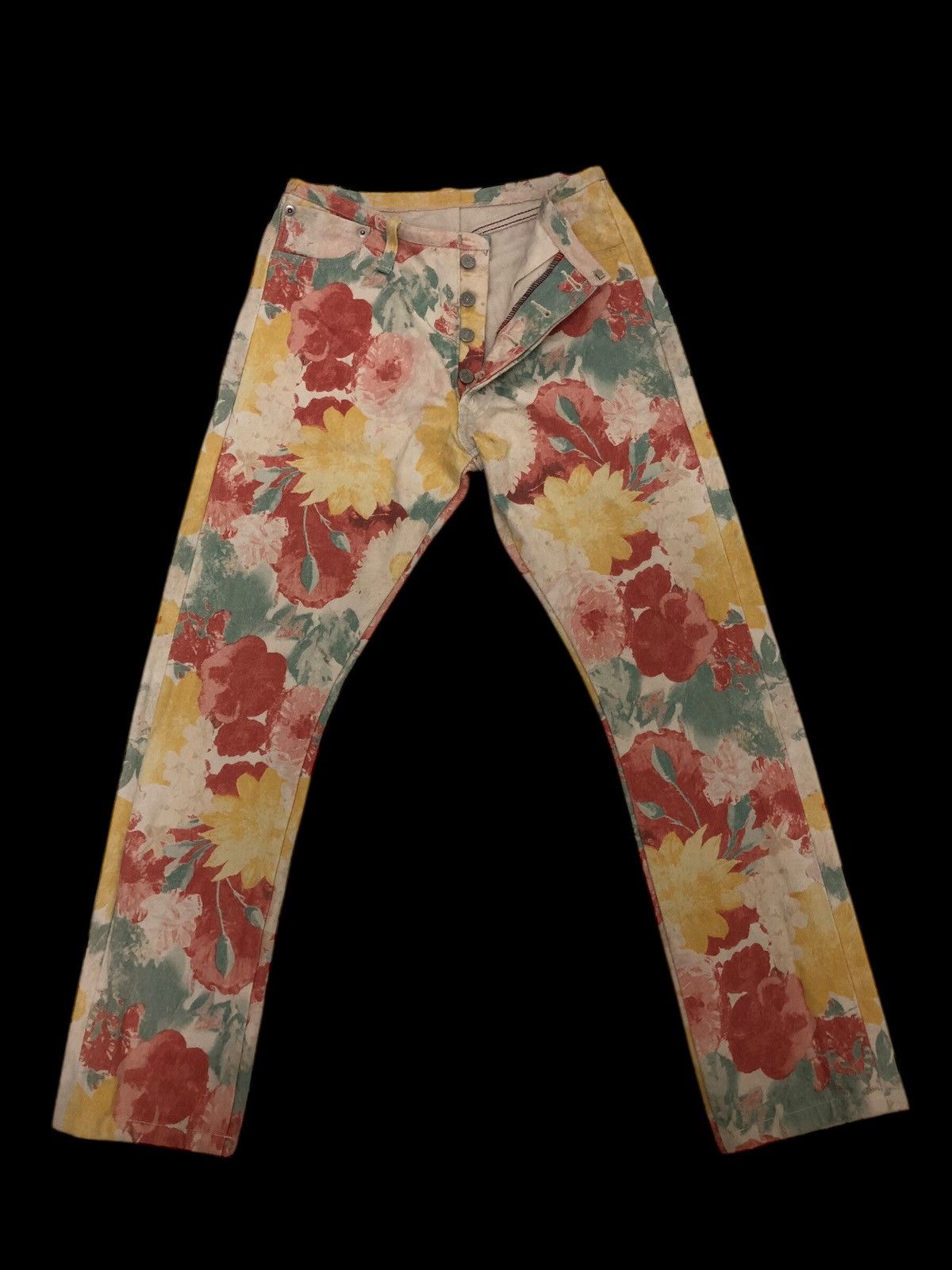 Yoshiyuki Konishi FICCE UOMO 💐 FLORAL ALL OVER PRINT BUTTON FLY SLIM STRAIGHT Size US 27 - 1 Thumbnail
