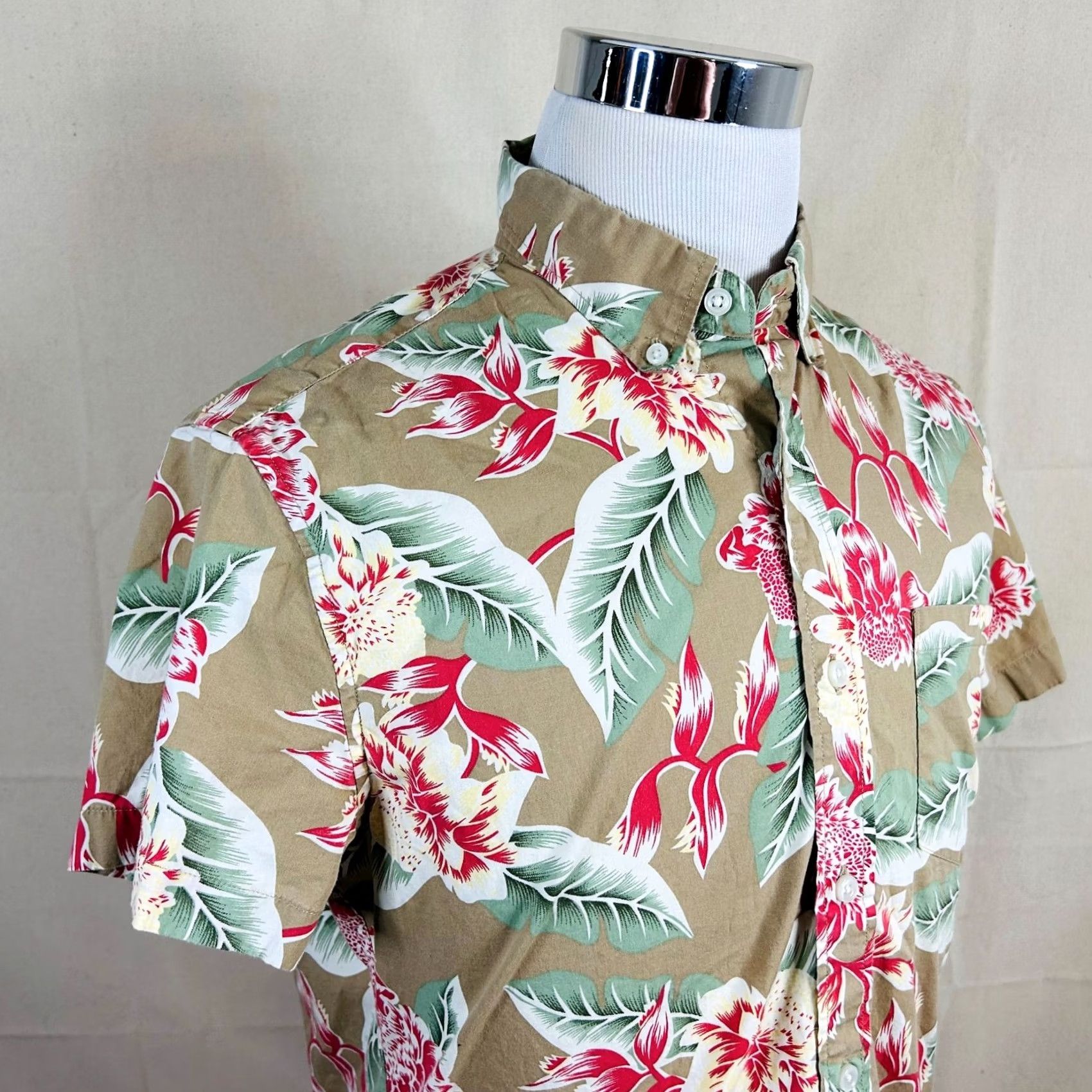 J.Crew J.CREW Shirt Slim Fit Washed Hawaiian Aloha Floral Button-Up Short Sleeve Beige Green Red M Mens Size US M / EU 48-50 / 2 - 2 Thumbnail