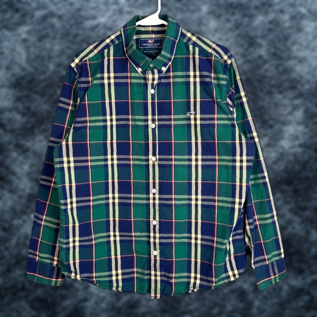 Vineyard Vines Vineyard Vines Mens Large Slim Fit Green Plaid Button-Down Shirt 100% Cotton Size US L / EU 52-54 / 3 - 1 Thumbnail