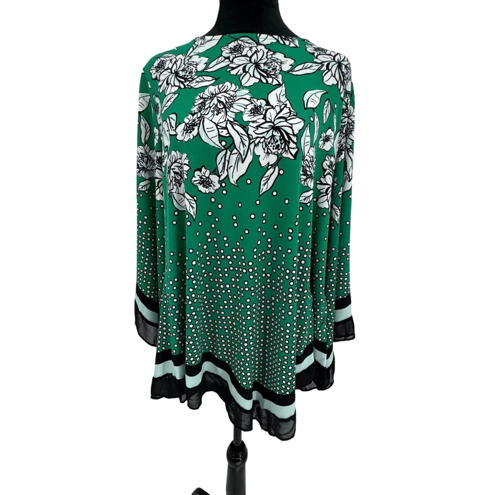 Alfani Alfani Womens 2X Green Floral Tunic Top Bell Sleeve Stretch Crew Neck Pullover Boxy Blouse Size XXL / US 16-18 / IT 52-54 - 3 Thumbnail