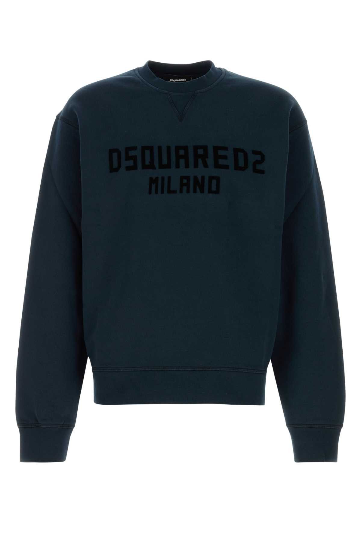 【関税&送料込】Dsquared Midnight Blue Cotton Sweatshirt Dsquared2 Hoodie Sweatshirt with Multicolored Textured