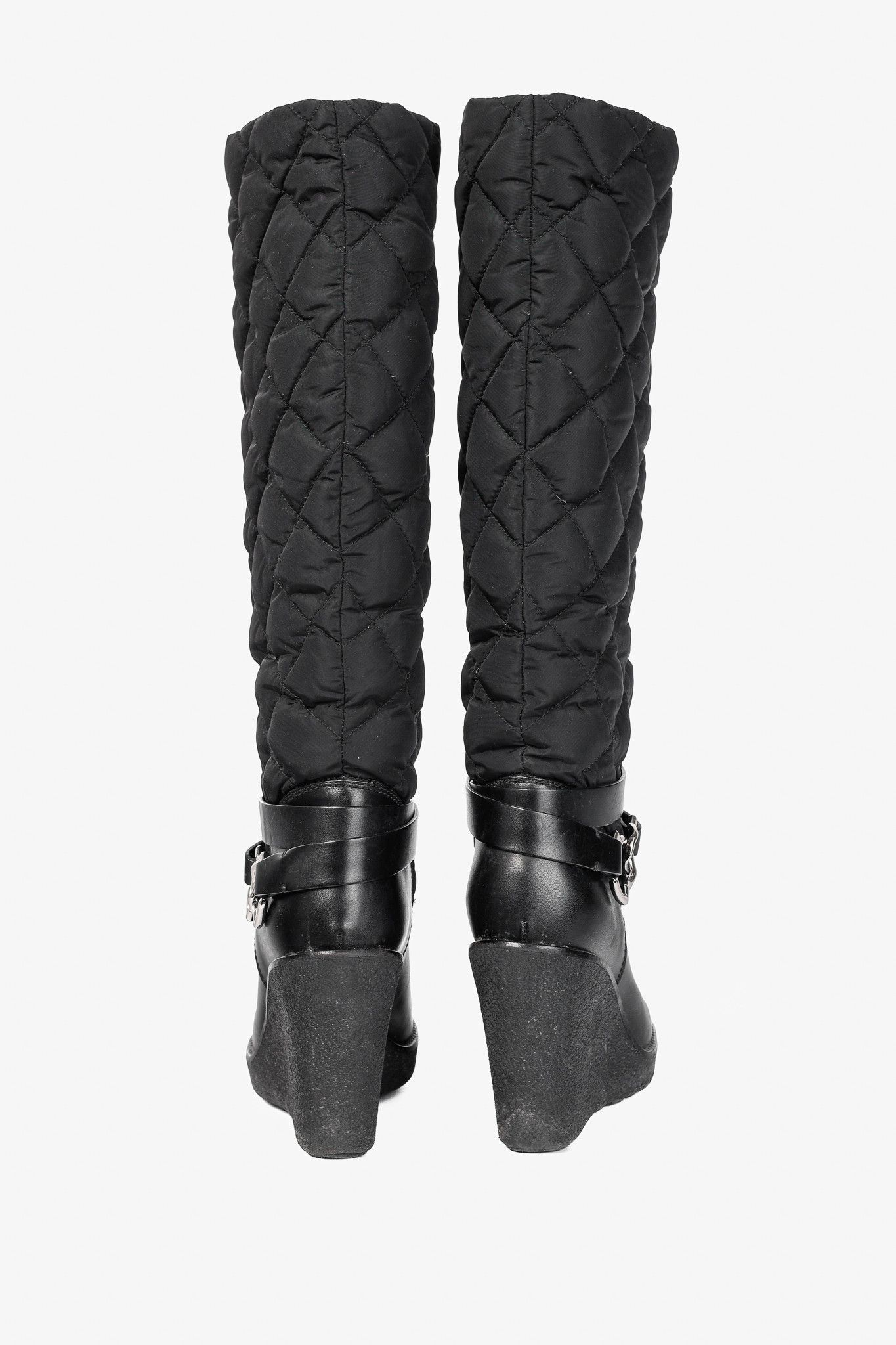 Moncler Moncler New Cernobbio Black Quilted Leather Wedge Boots Size US 6.5 / IT 36.5 - 3 Thumbnail