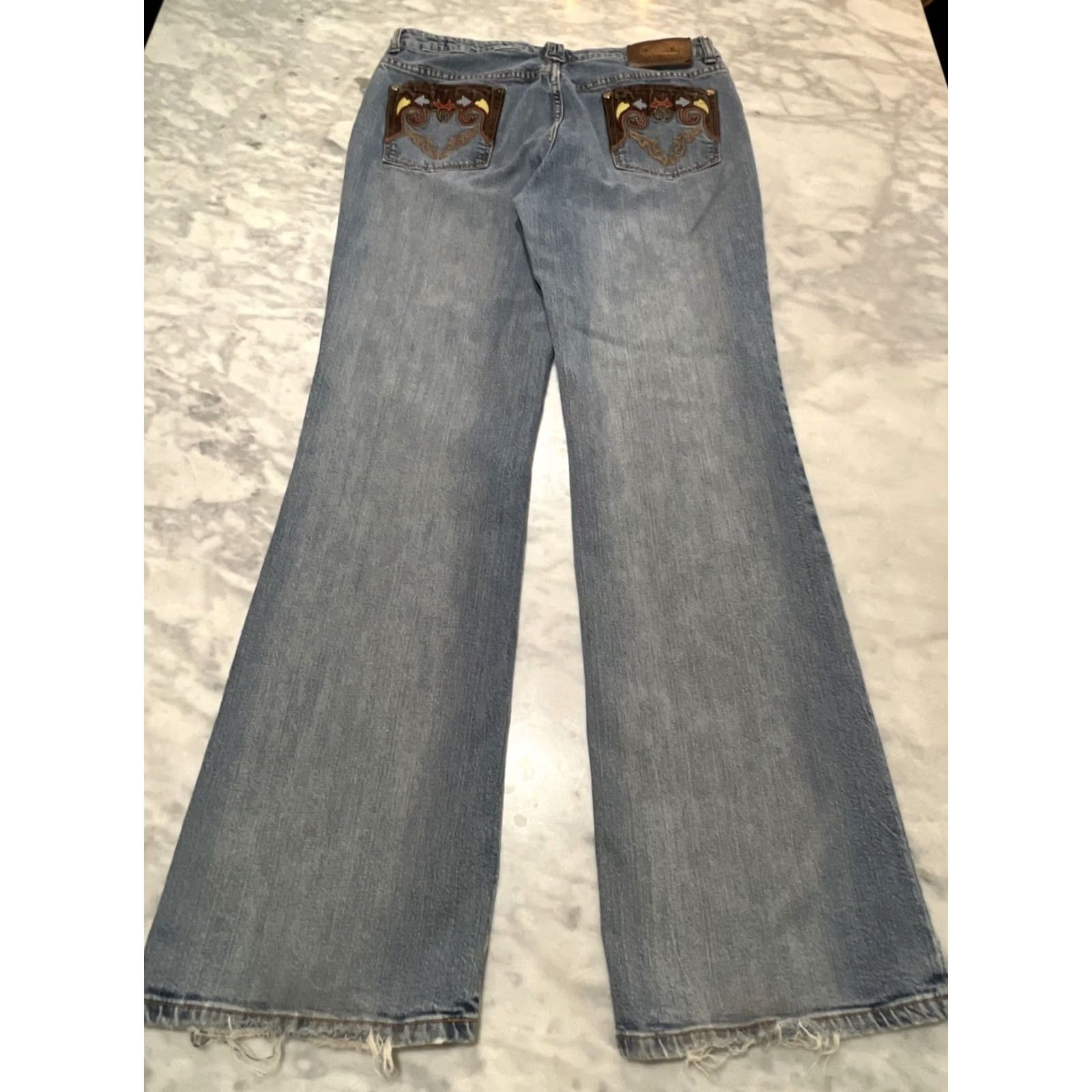 Bell VINTAGE 90’s Lawman Western Jeans Women 13 Bell Bottom Embellished Faded Stretch Jeans Western Girls Womens Size 34" / US 12 / IT 48 - 2 Thumbnail