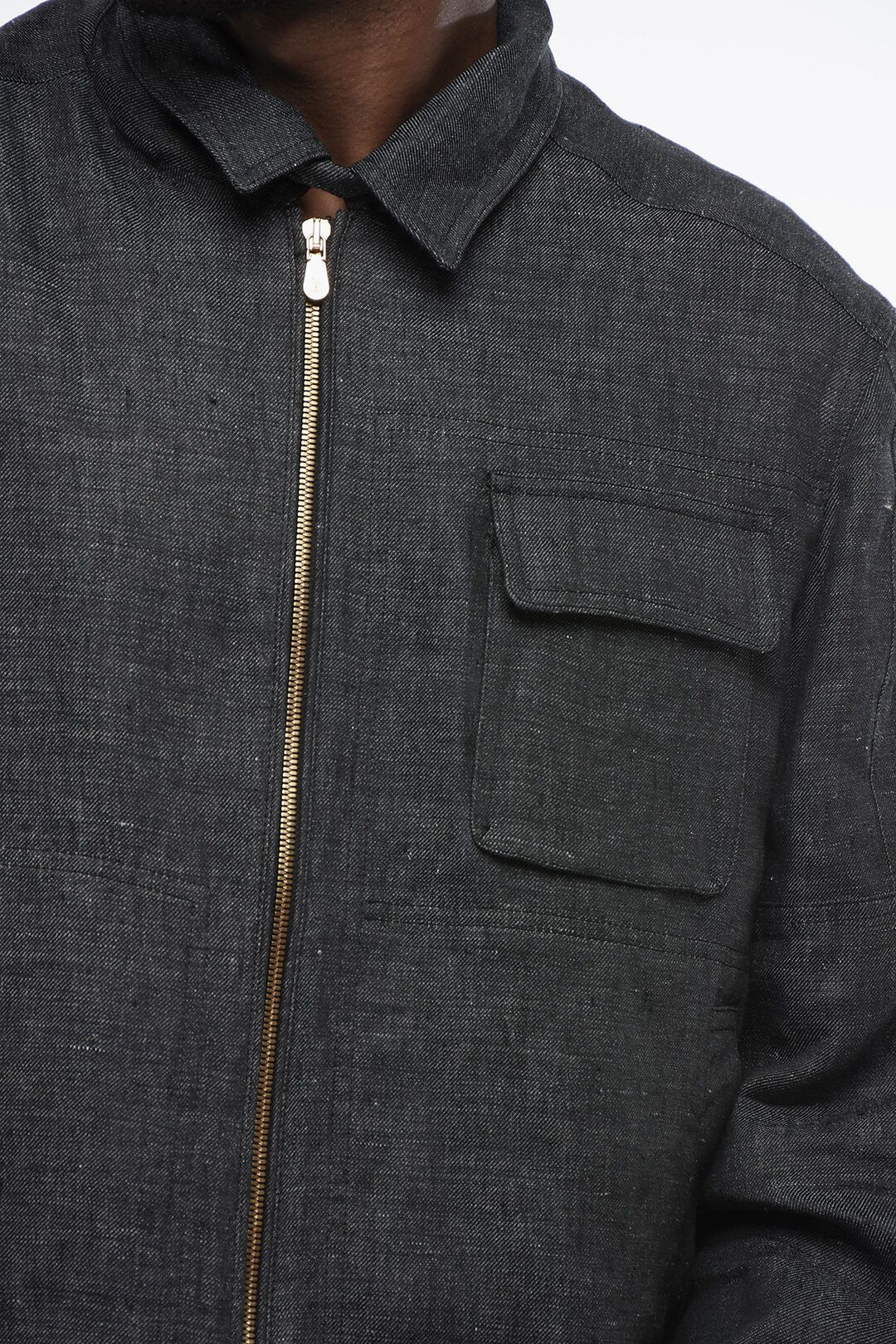 Brunello Cucinelli og1mm0725 Front Zipped Linen Overshirt in Dark Grey Size US L / EU 52-54 / 3 - 3 Thumbnail