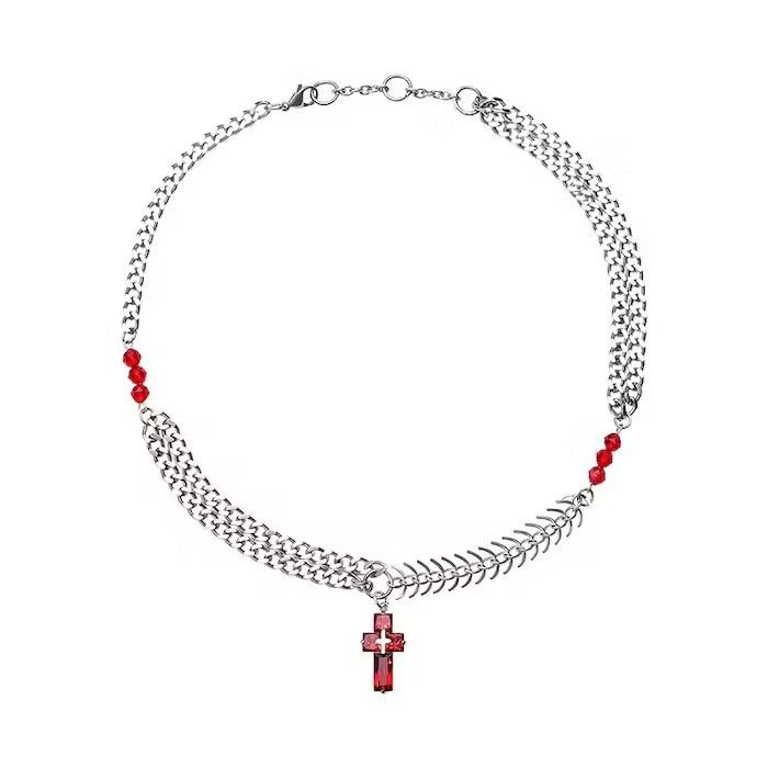 Jewelry × Vintage Red Cross Pendant Necklace Chain Size ONE SIZE - 3 Thumbnail