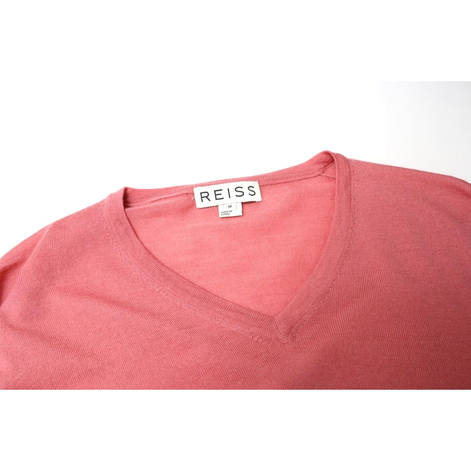 Reiss Reiss Jumper Men's MEDIUM Coral Pullover V-Neck Pure Wool Tight Knitted Size US M / EU 48-50 / 2 - 4 Thumbnail
