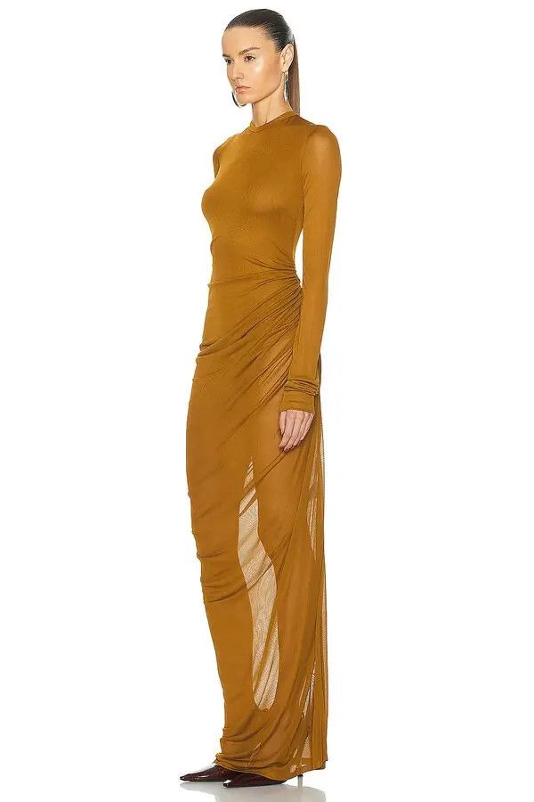 Saint Laurent Paris o1bcso1str1125 Long Drapped Dress In Jersey in Brown/Cumin Size M / US 6-8 / IT 42-44 - 3 Thumbnail