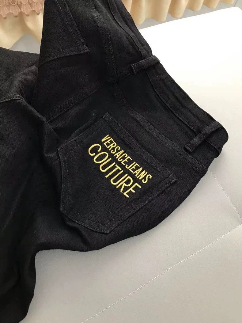Versace Versace Black and gold Medusa straight-leg slit jeans Size 35" - 8 Thumbnail
