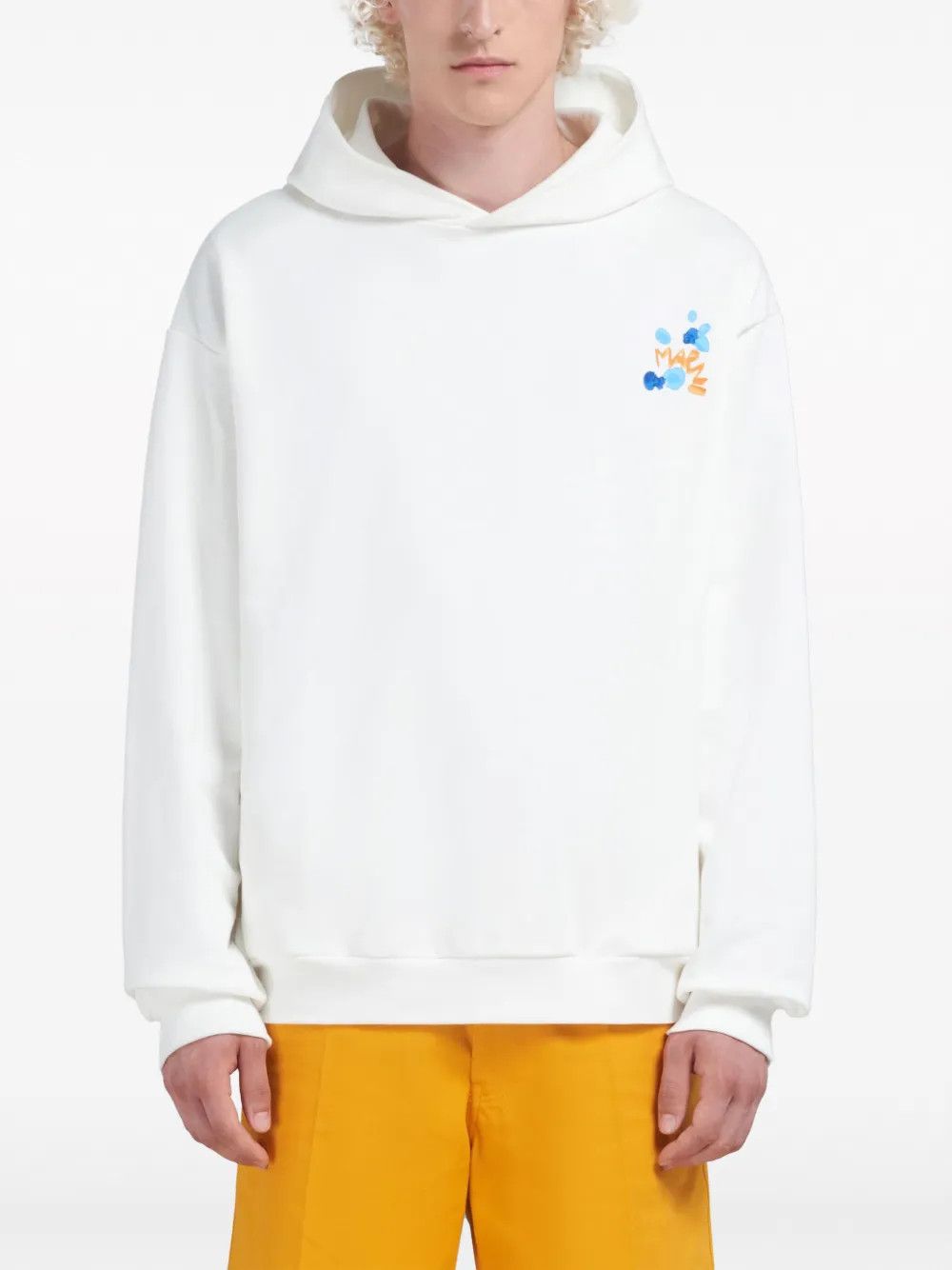 Marni oc11z0525 Logo-Print Cotton Hoodie in White Size US L / EU 52-54 / 3 - 2 Thumbnail
